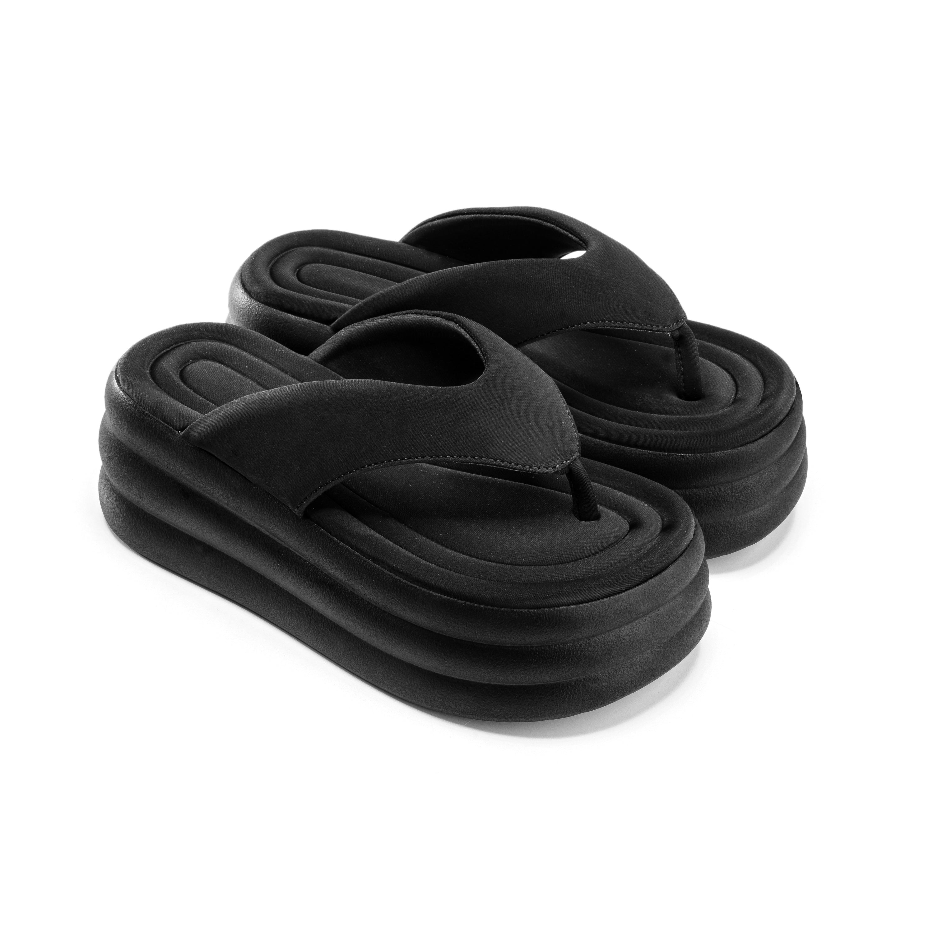 Stacked Foam Cushioned Sandals - Black