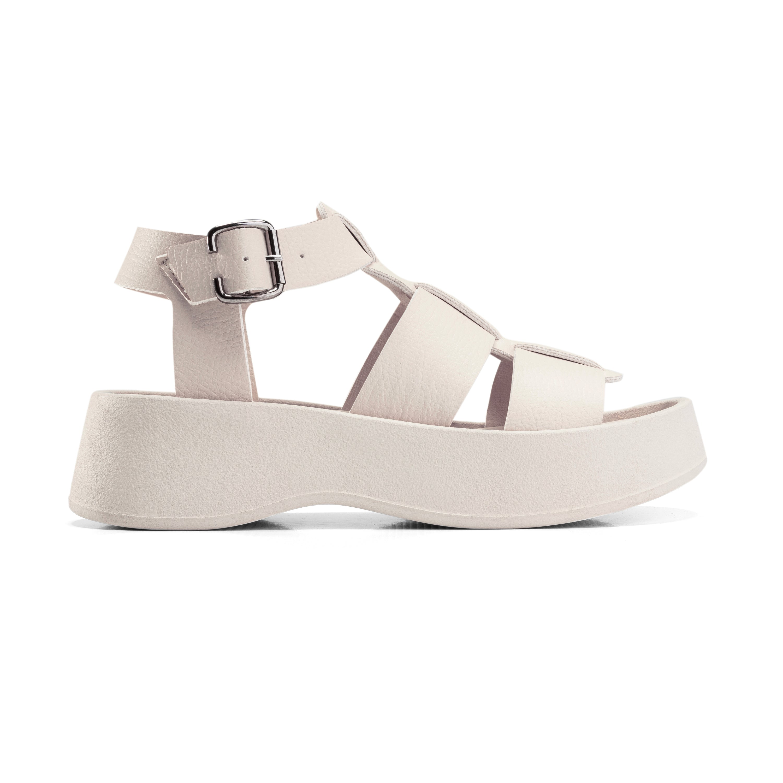 Broad Strap Buckle Sandals - Beige