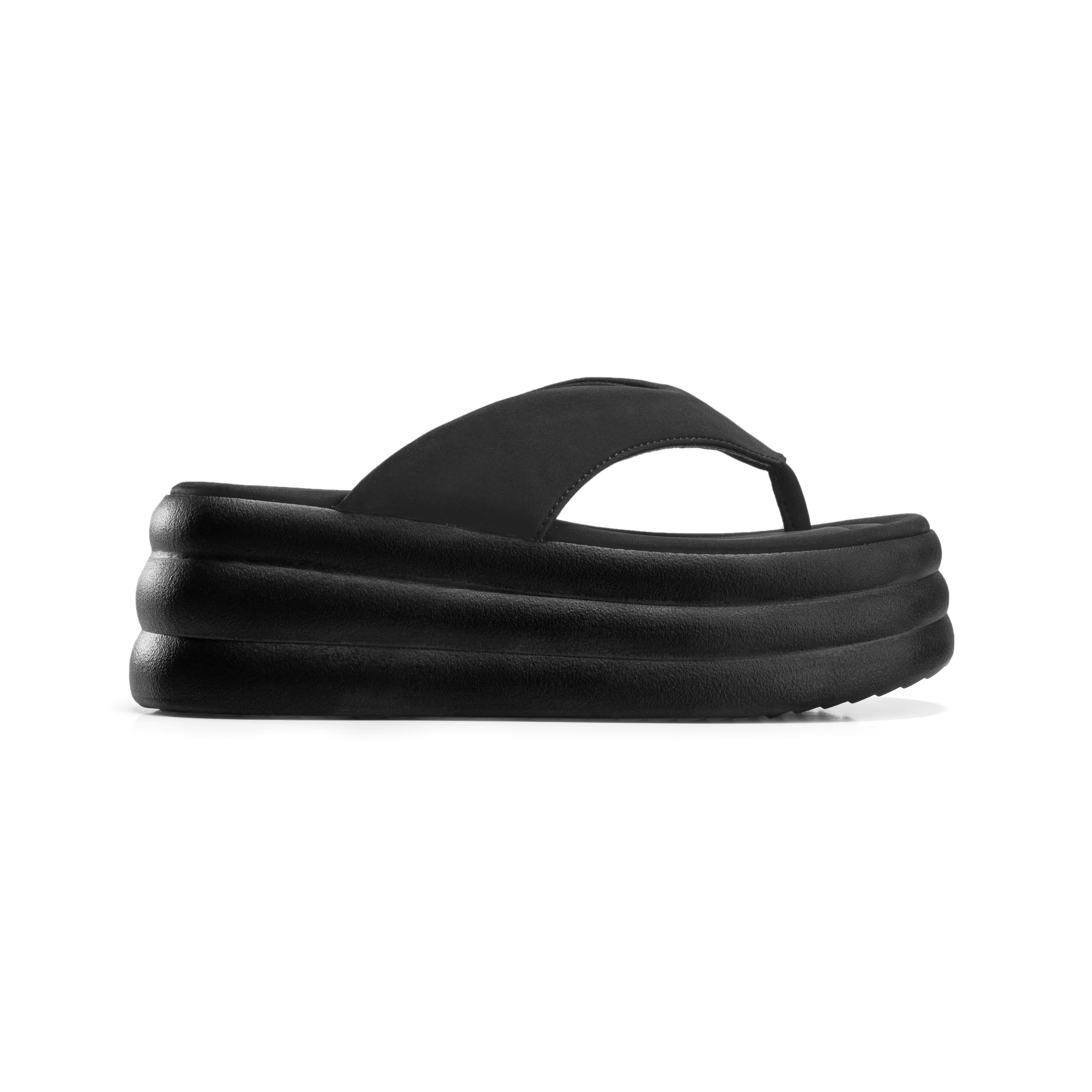 Stacked Foam Cushioned Sandals - Black