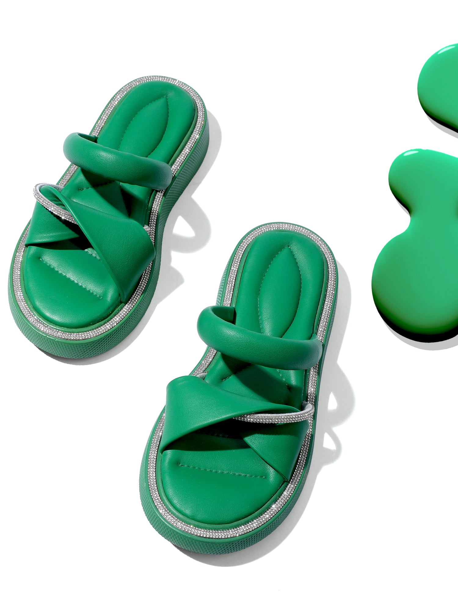 Padded Fold Sparkling Slippers - Green