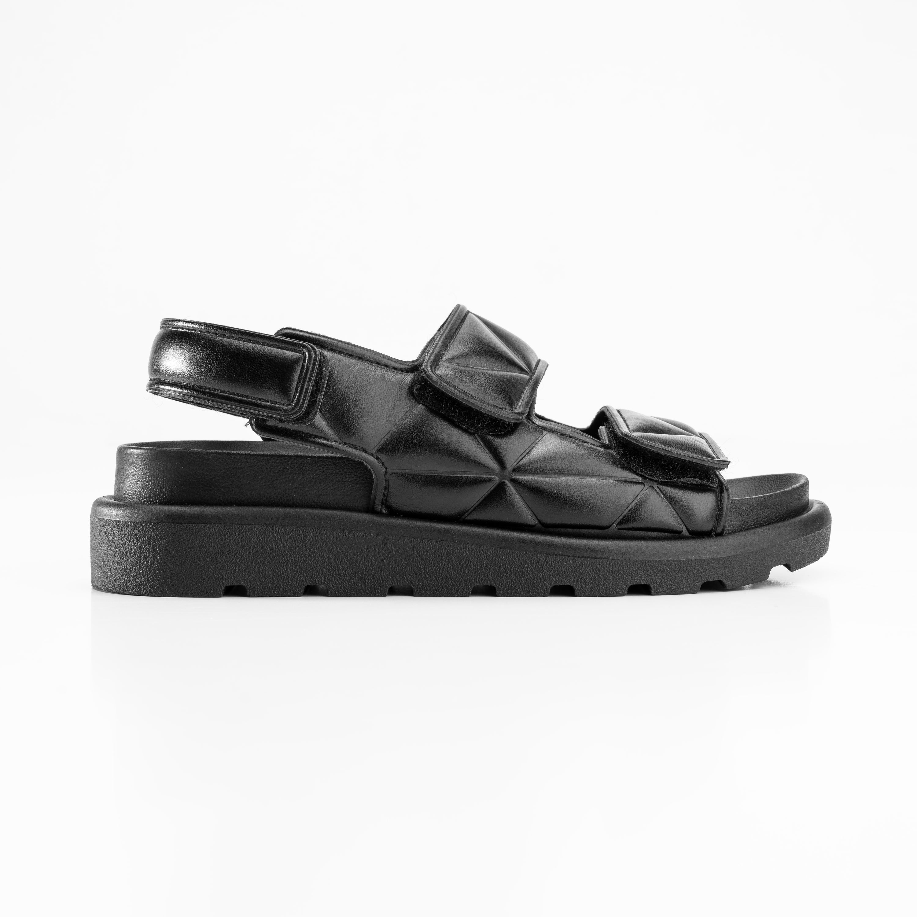 Double Strap Hook & Loop Sandals - Black