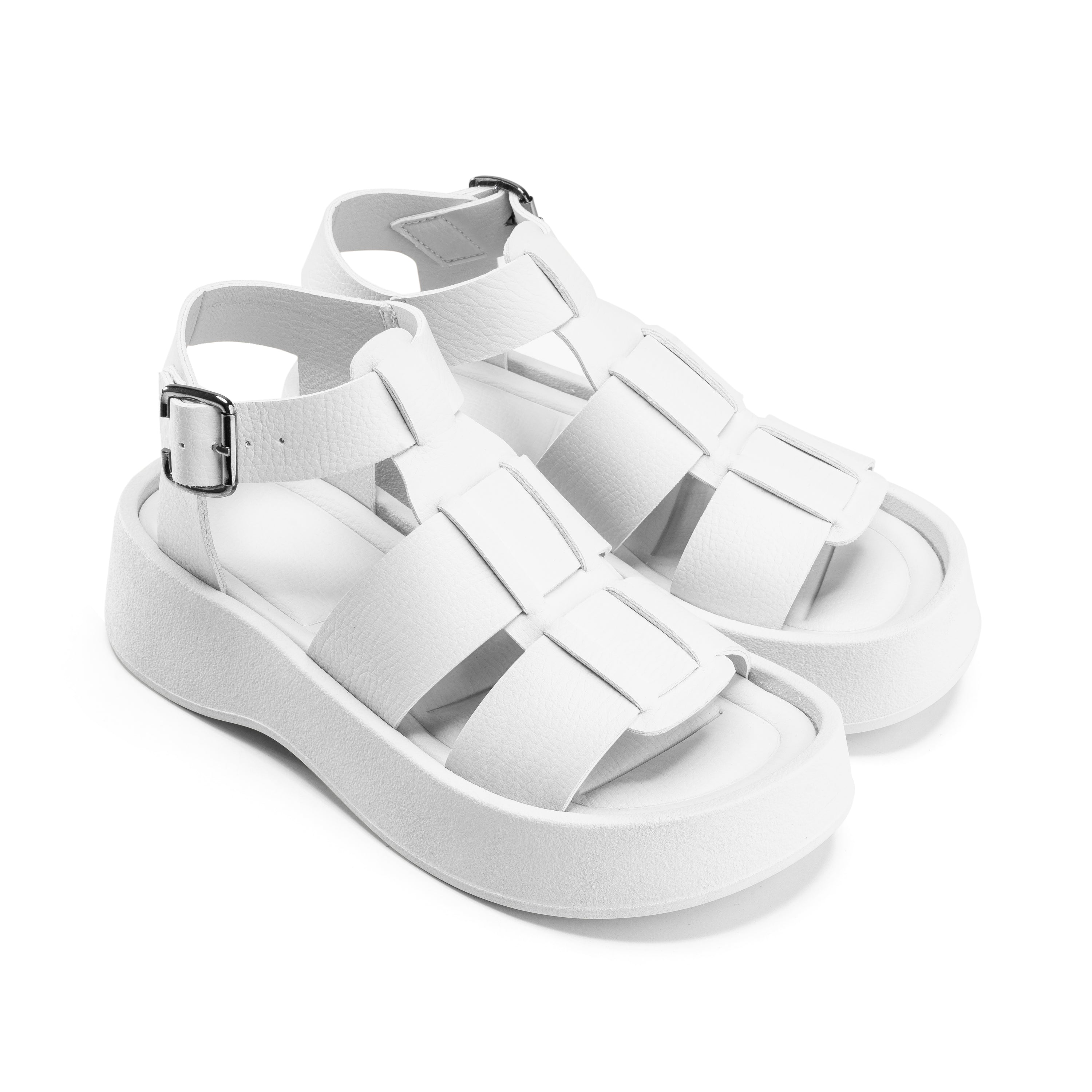 Broad Strap Buckle Sandals - White