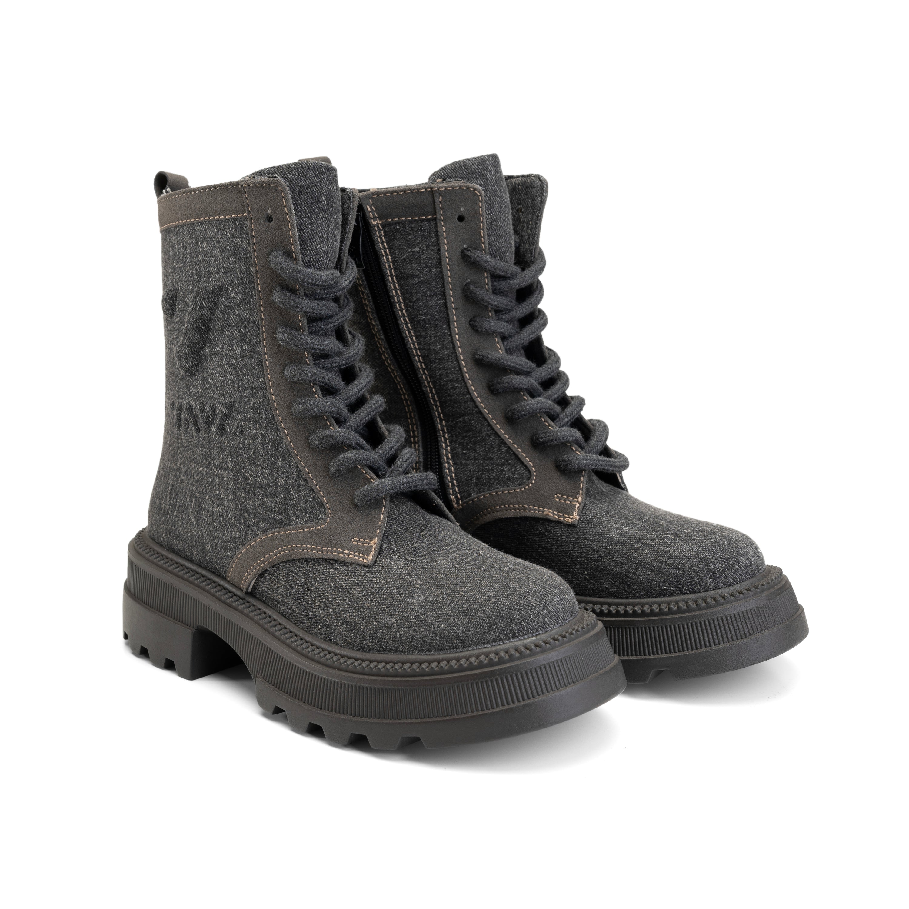 VAYA Edition Denim Like Lace Up Boots - Black