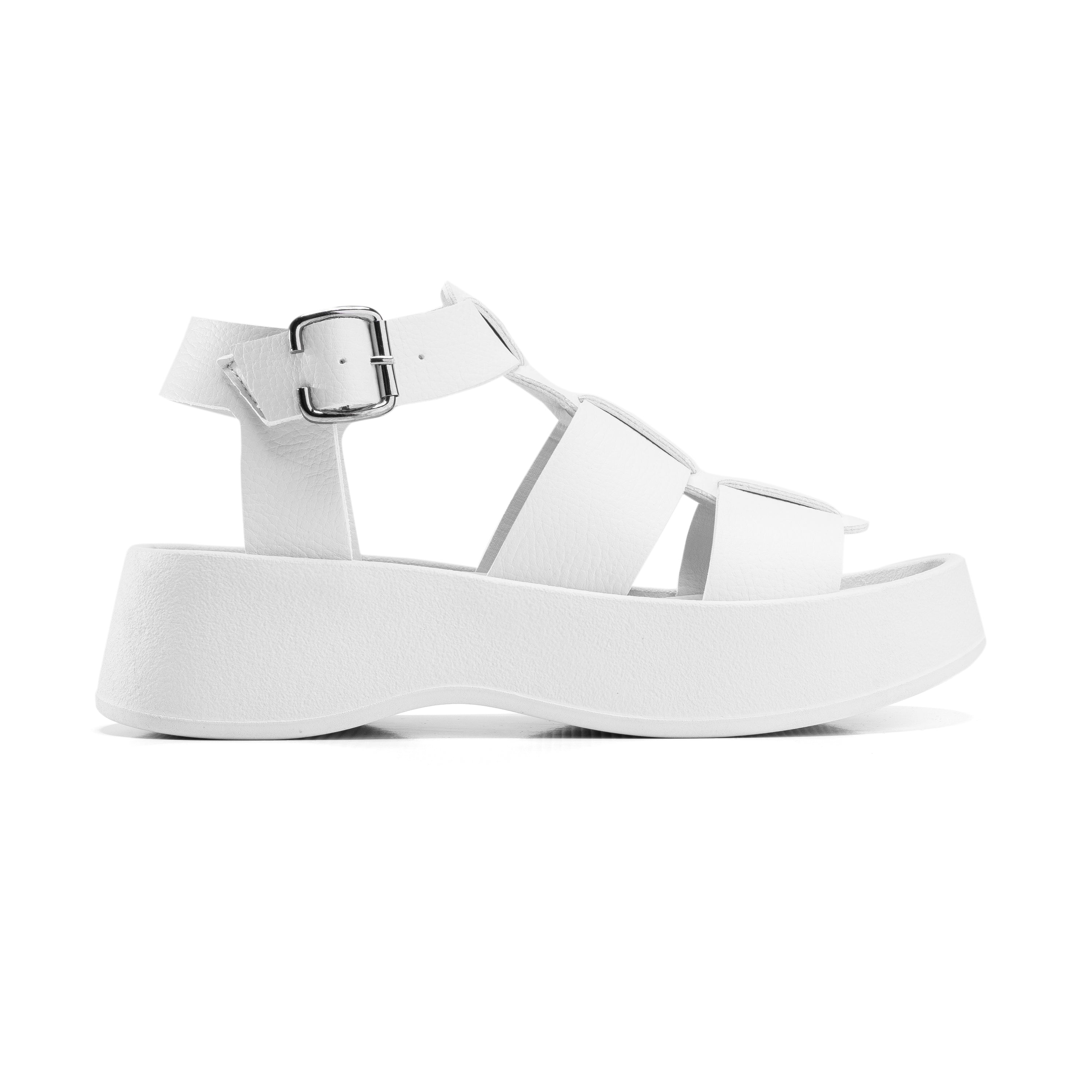 Broad Strap Buckle Sandals - White