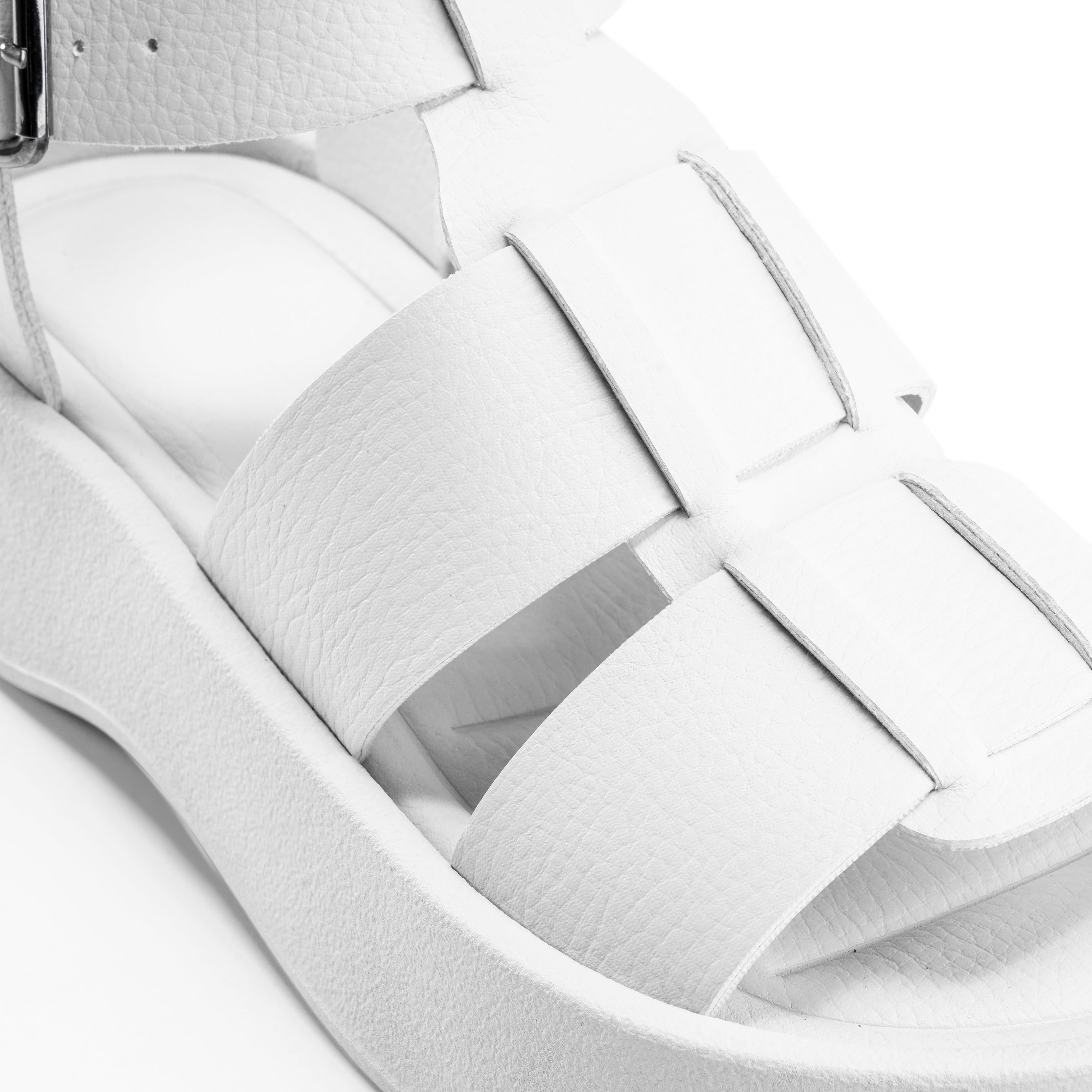 Broad Strap Buckle Sandals - White