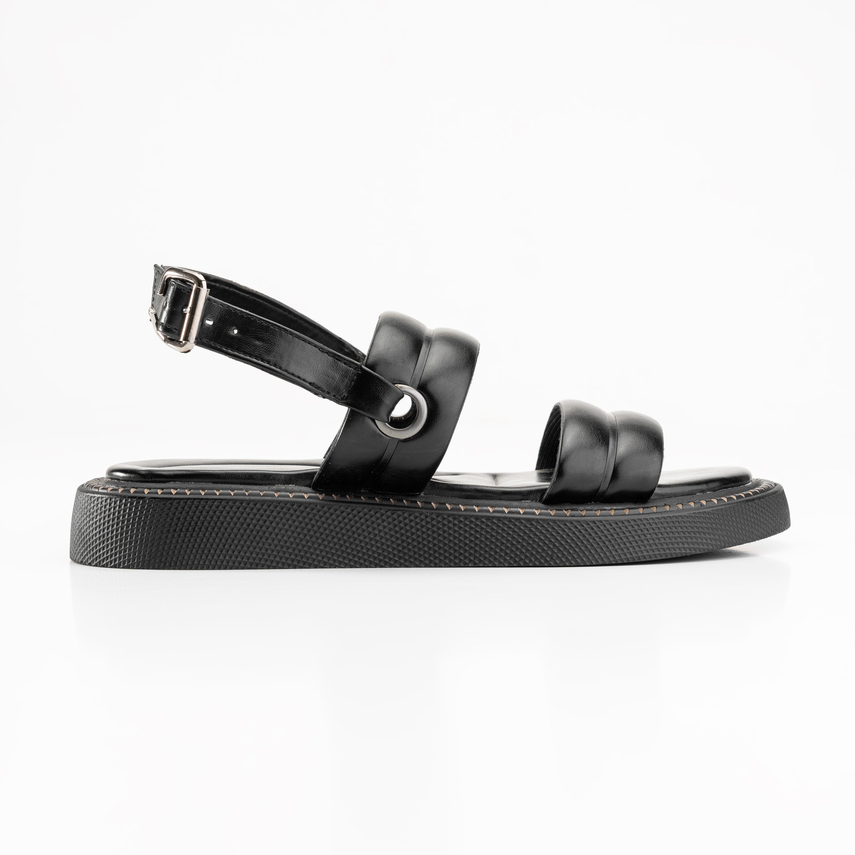 Double Strap Ripple Sandals - Black