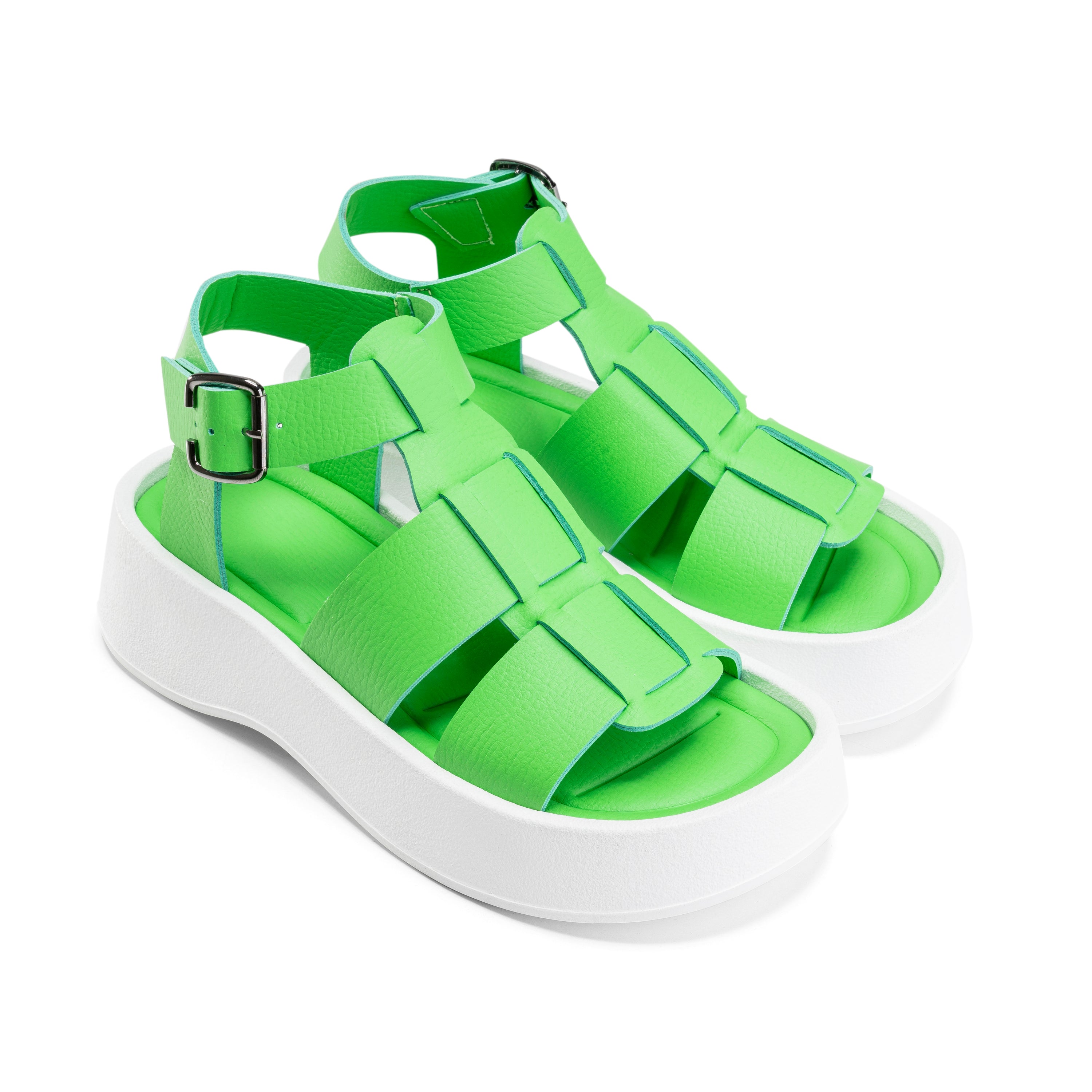 Broad Strap Buckle Sandals - Green