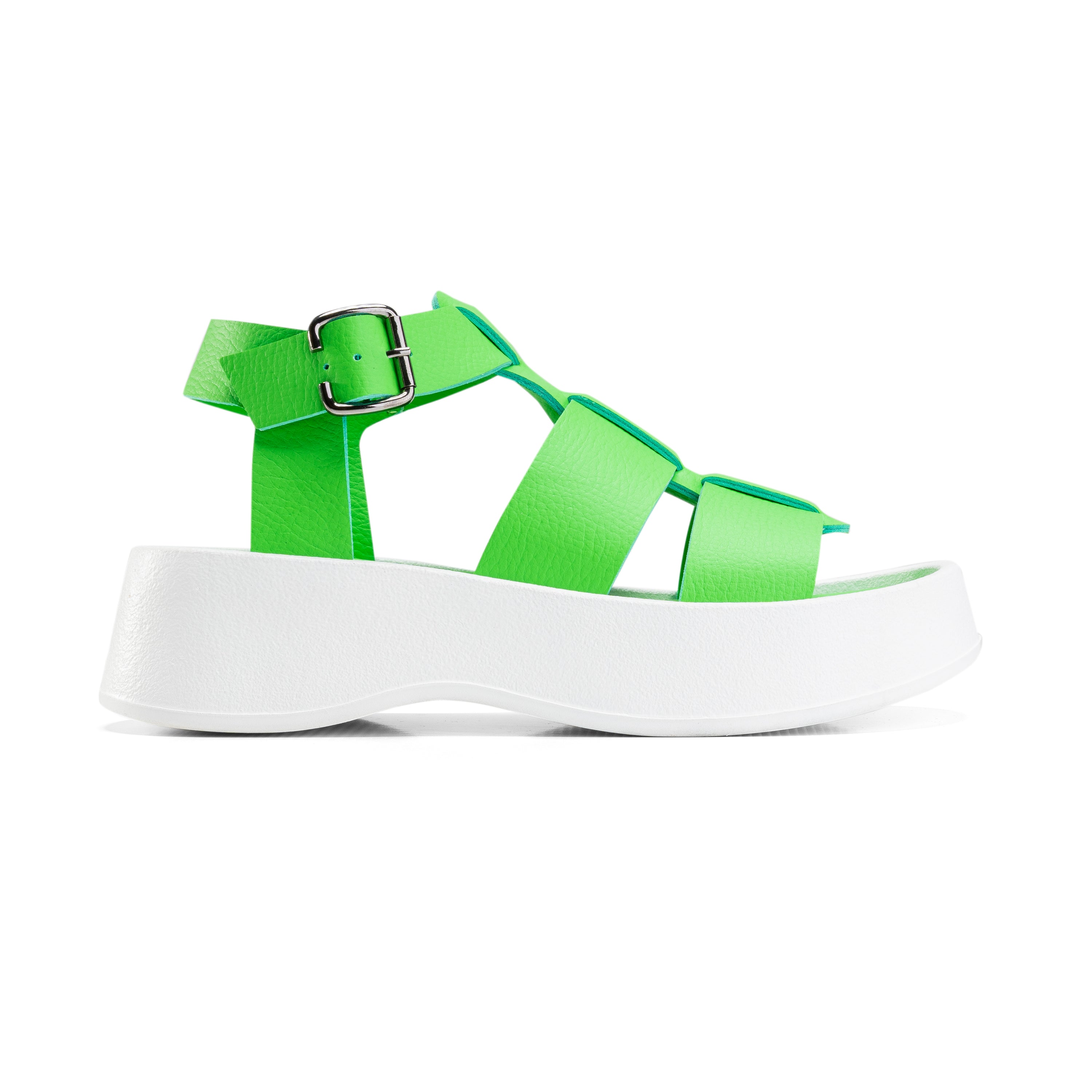 Broad Strap Buckle Sandals - Green