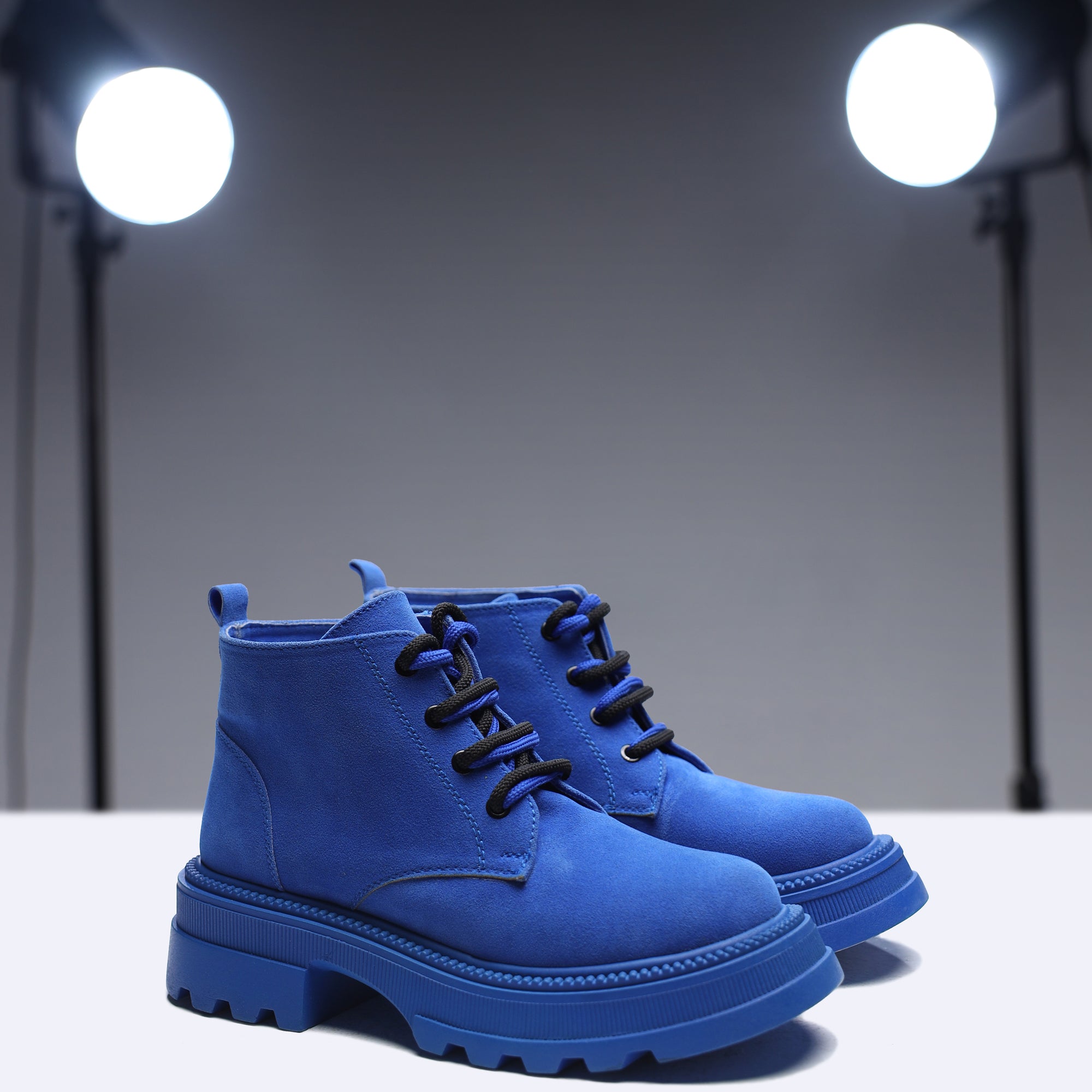 Plain Suede Laceup Boots - Blue