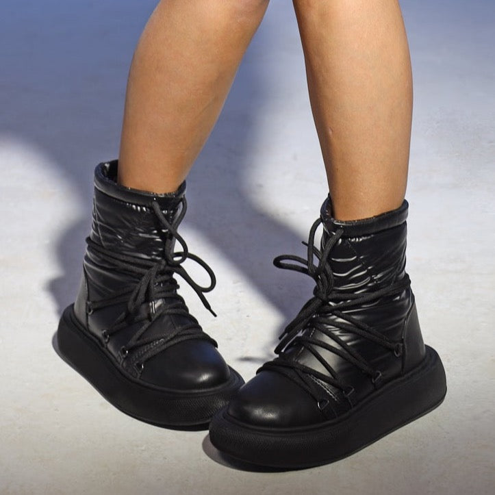 Water Proof Side Zipper Half Boots - Black