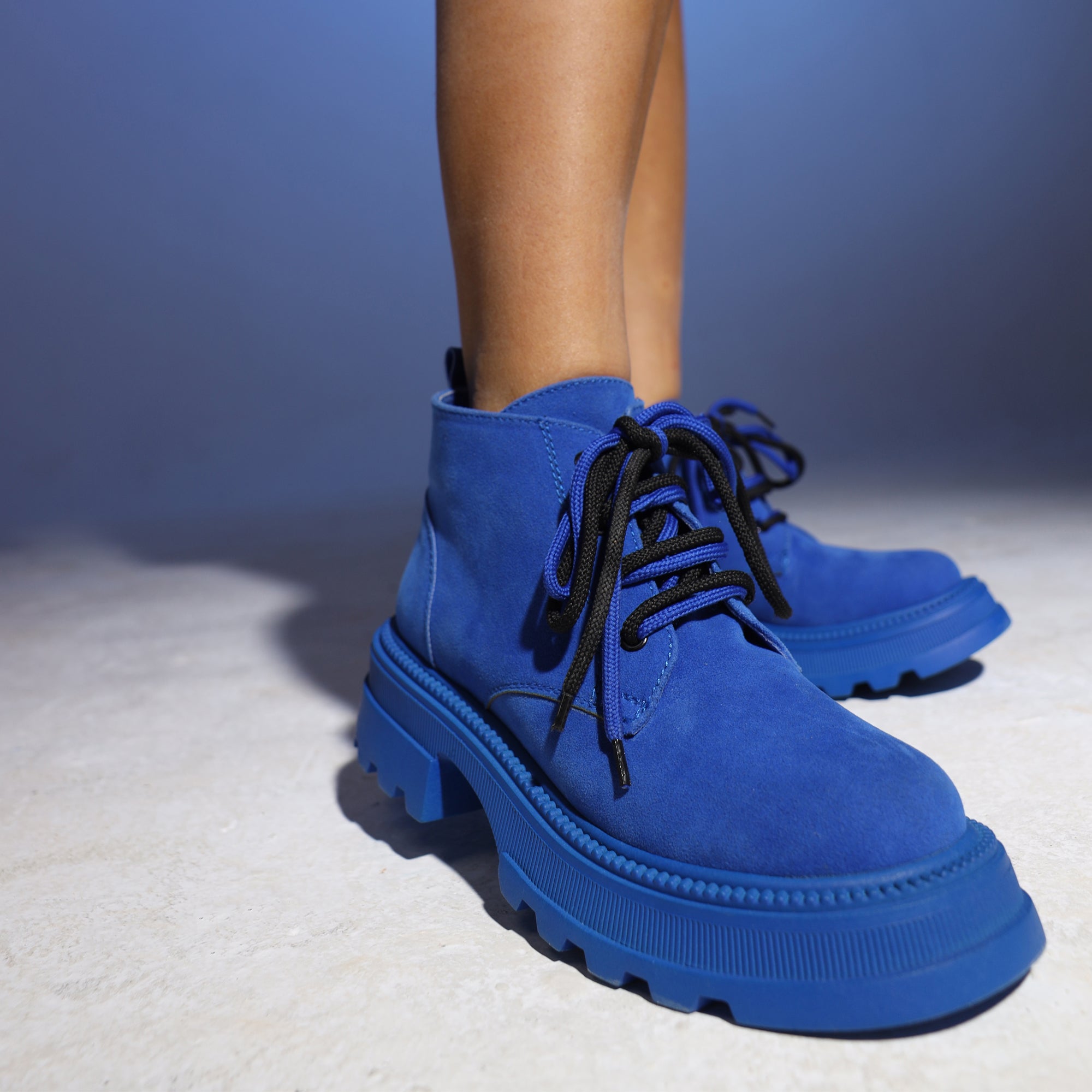 Plain Suede Laceup Boots - Blue