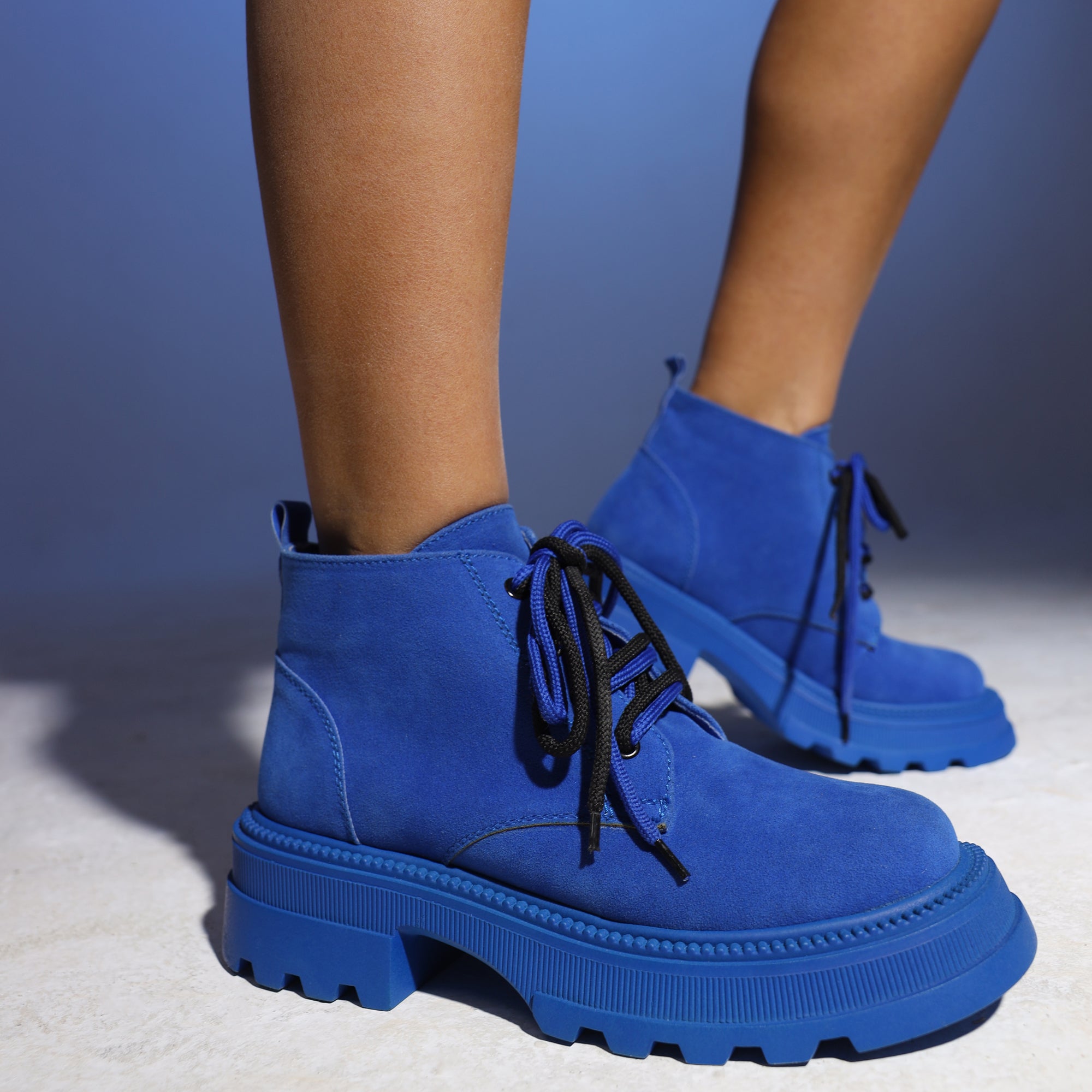 Plain Suede Laceup Boots - Blue