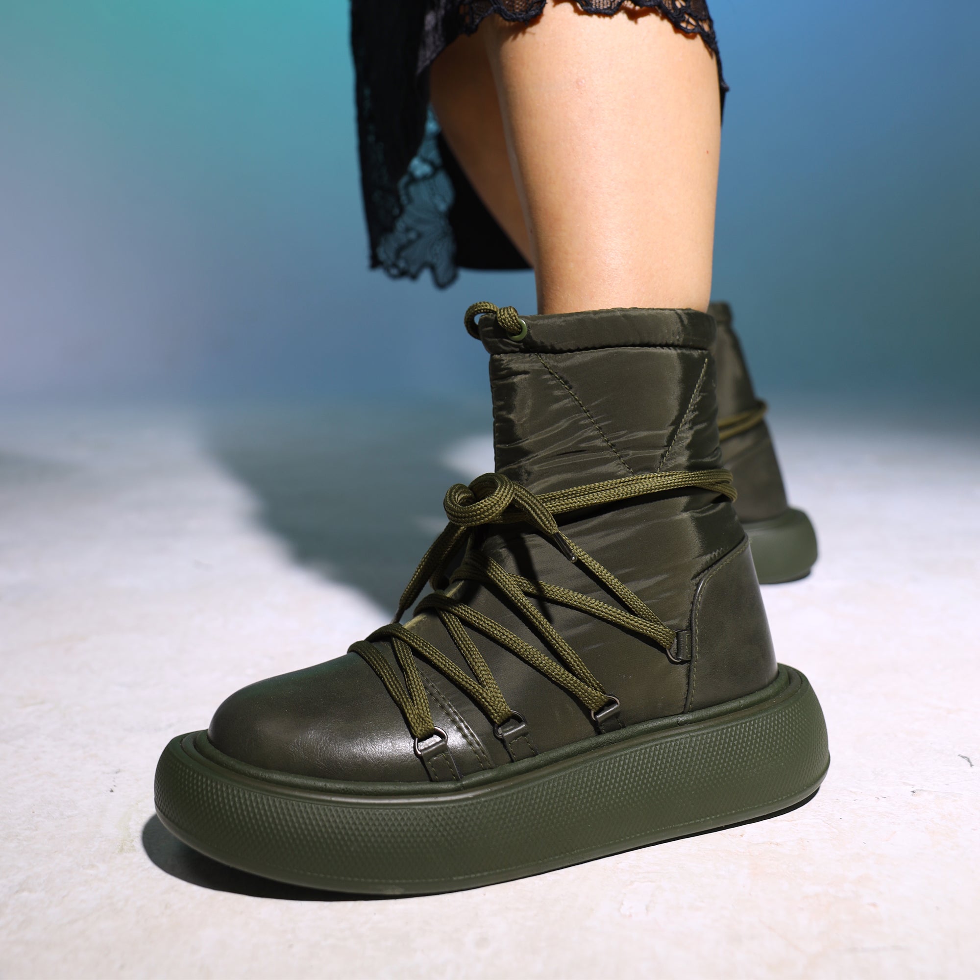 Water Proof Side Zipper Half Boots - Green