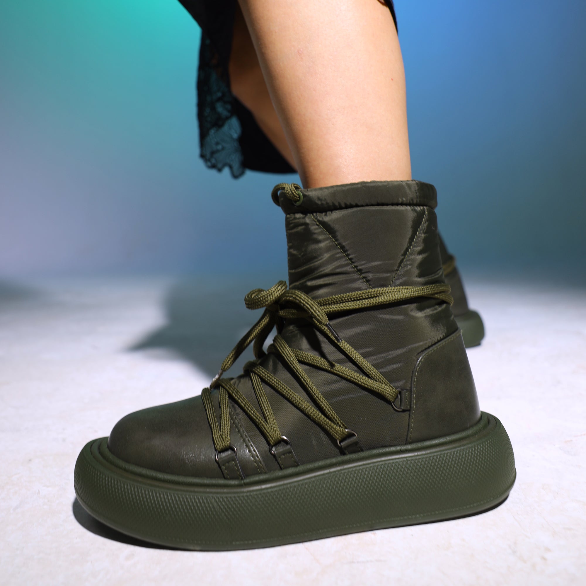 Water Proof Side Zipper Half Boots - Green