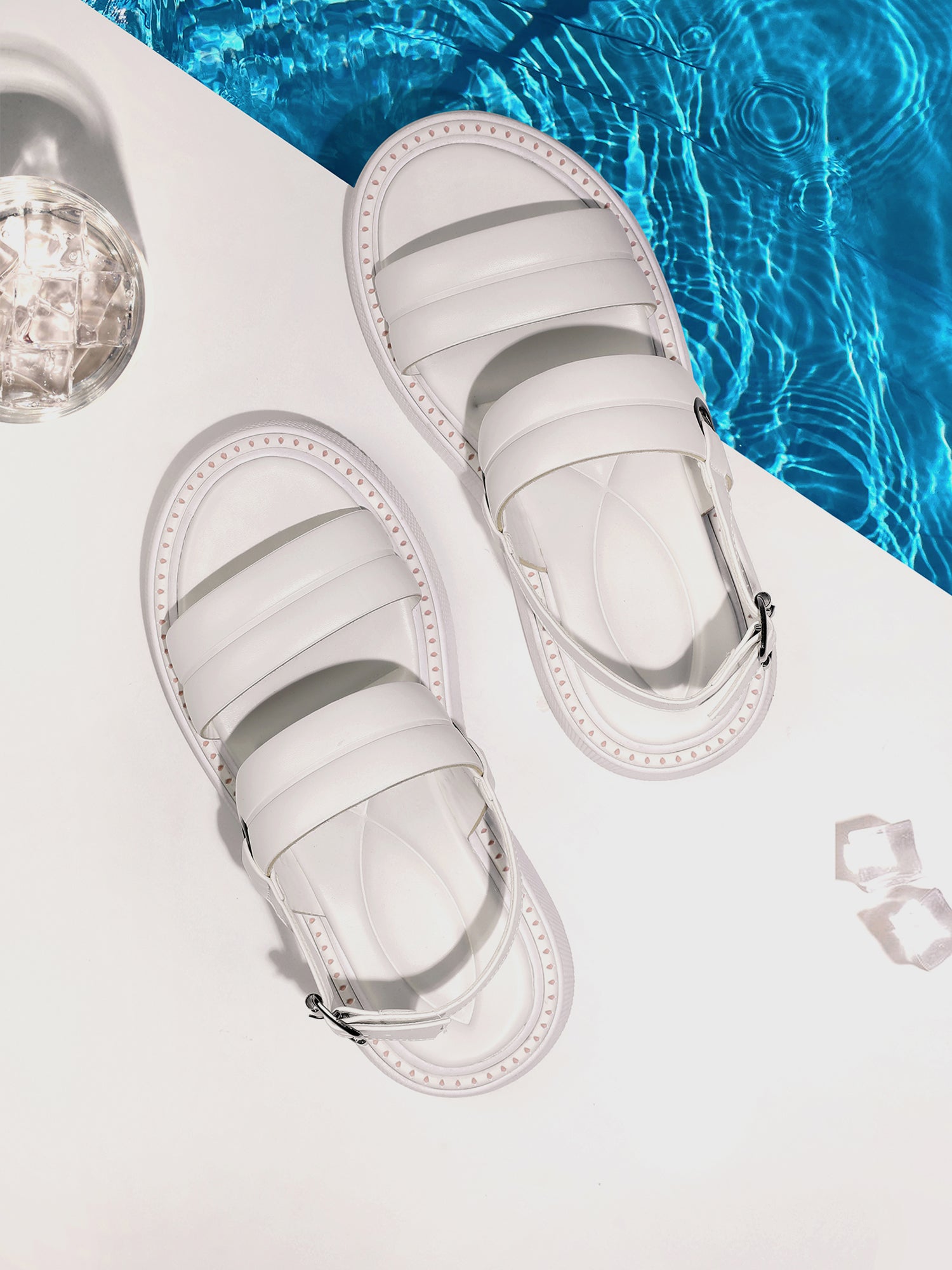 Double Strap Ripple Sandals - White