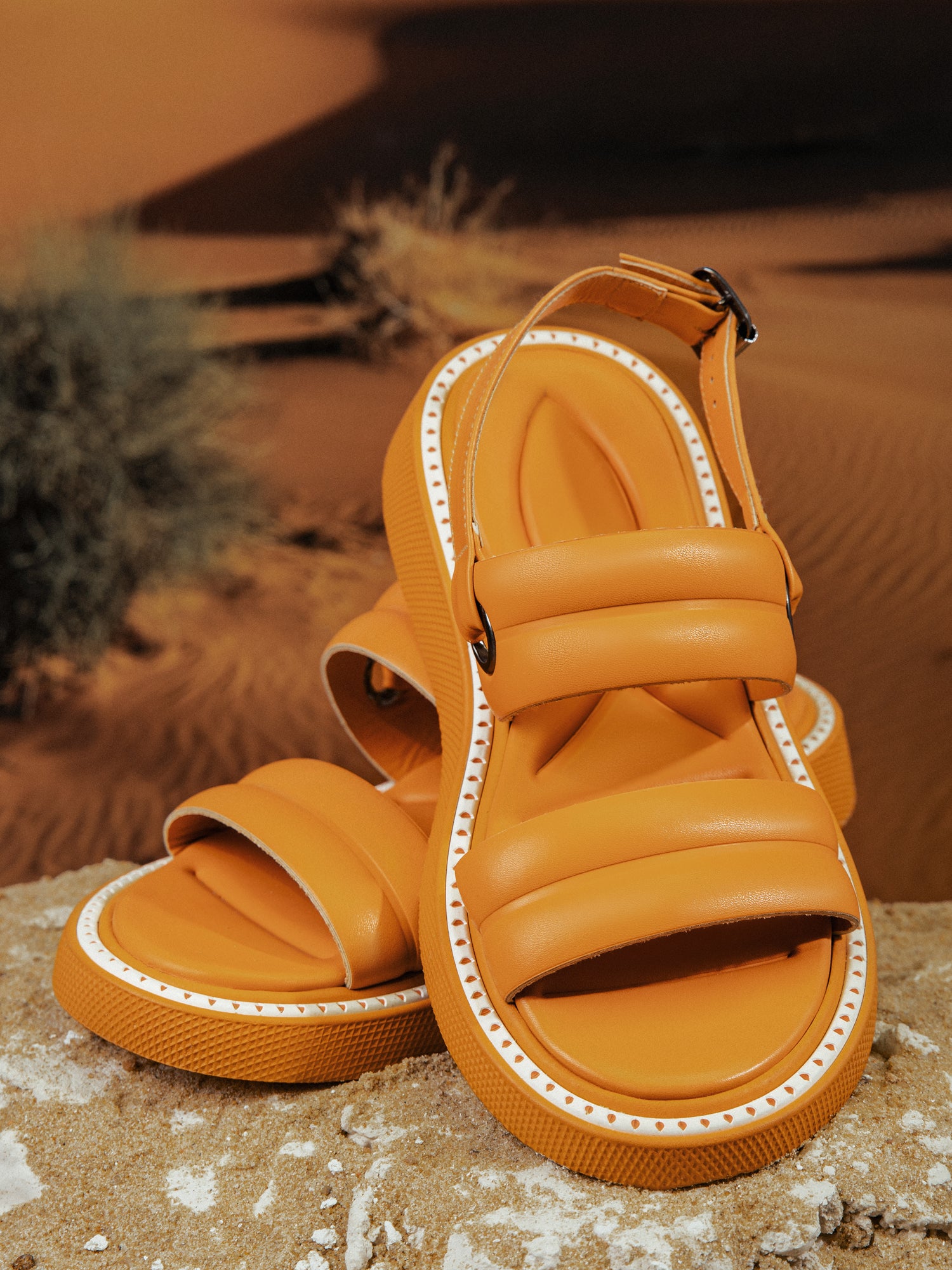 Double Strap Ripple Sandals - Orange