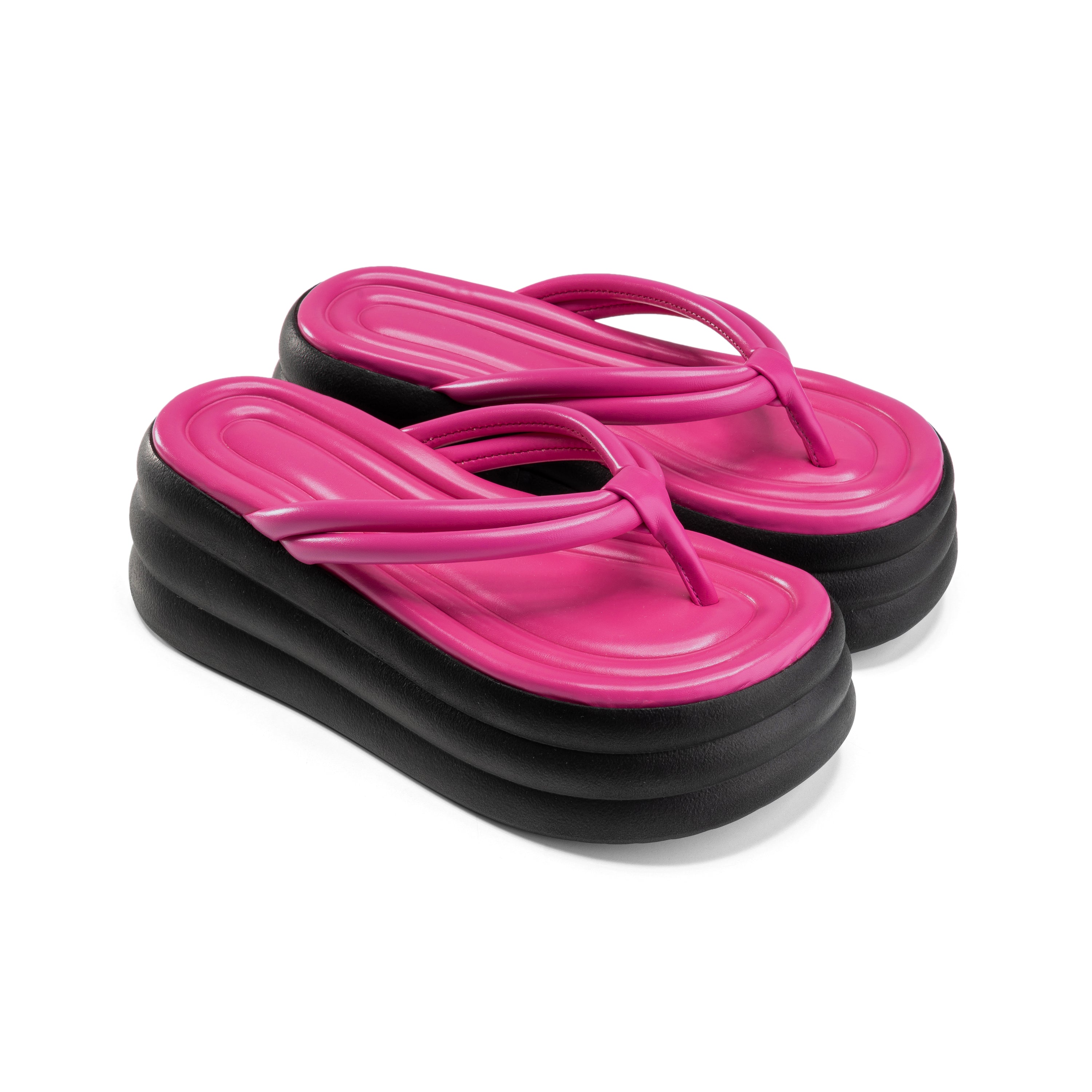 Multi-Layer Padded Thong Sandals - Fushia