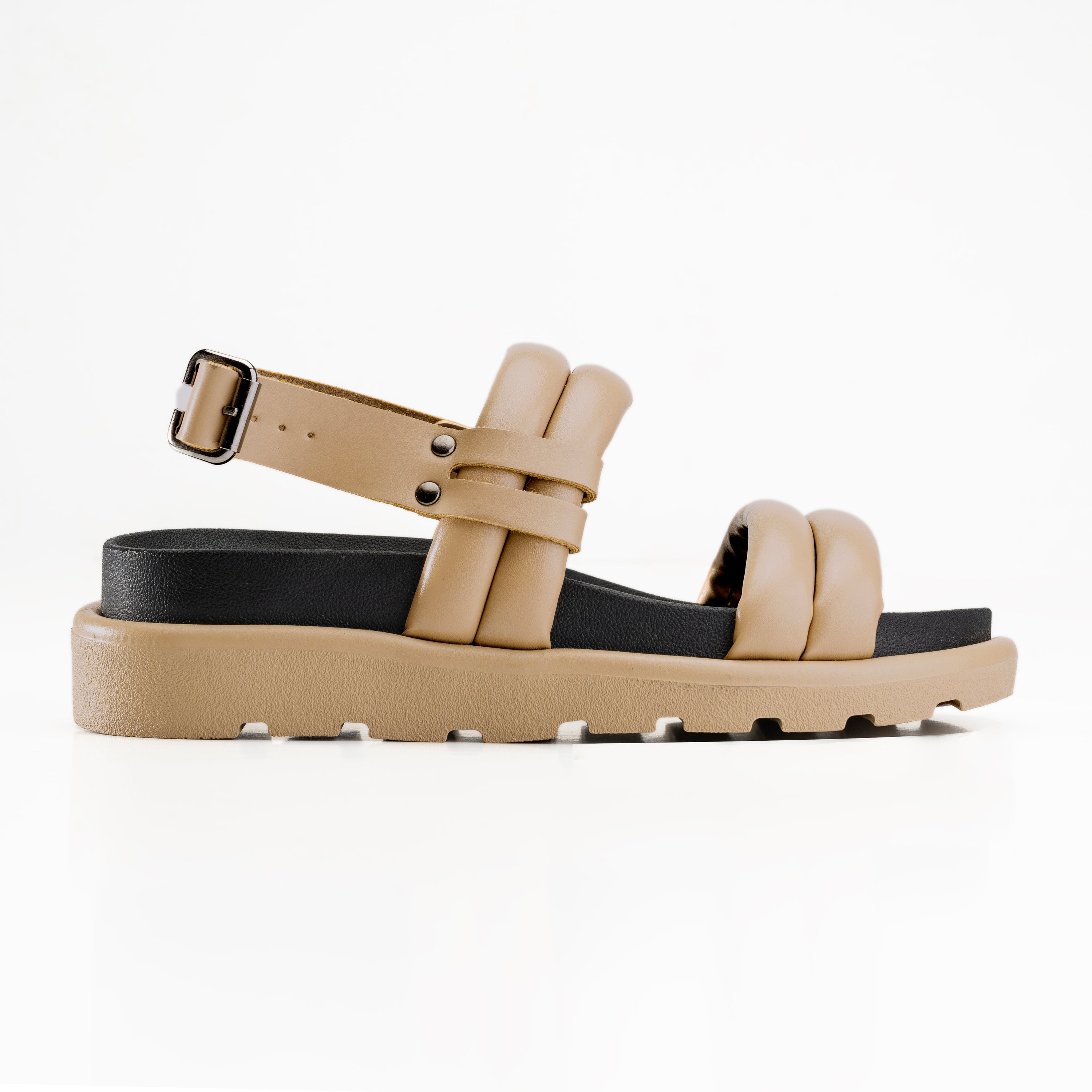 Double Strap Ripple Sandals - Beige