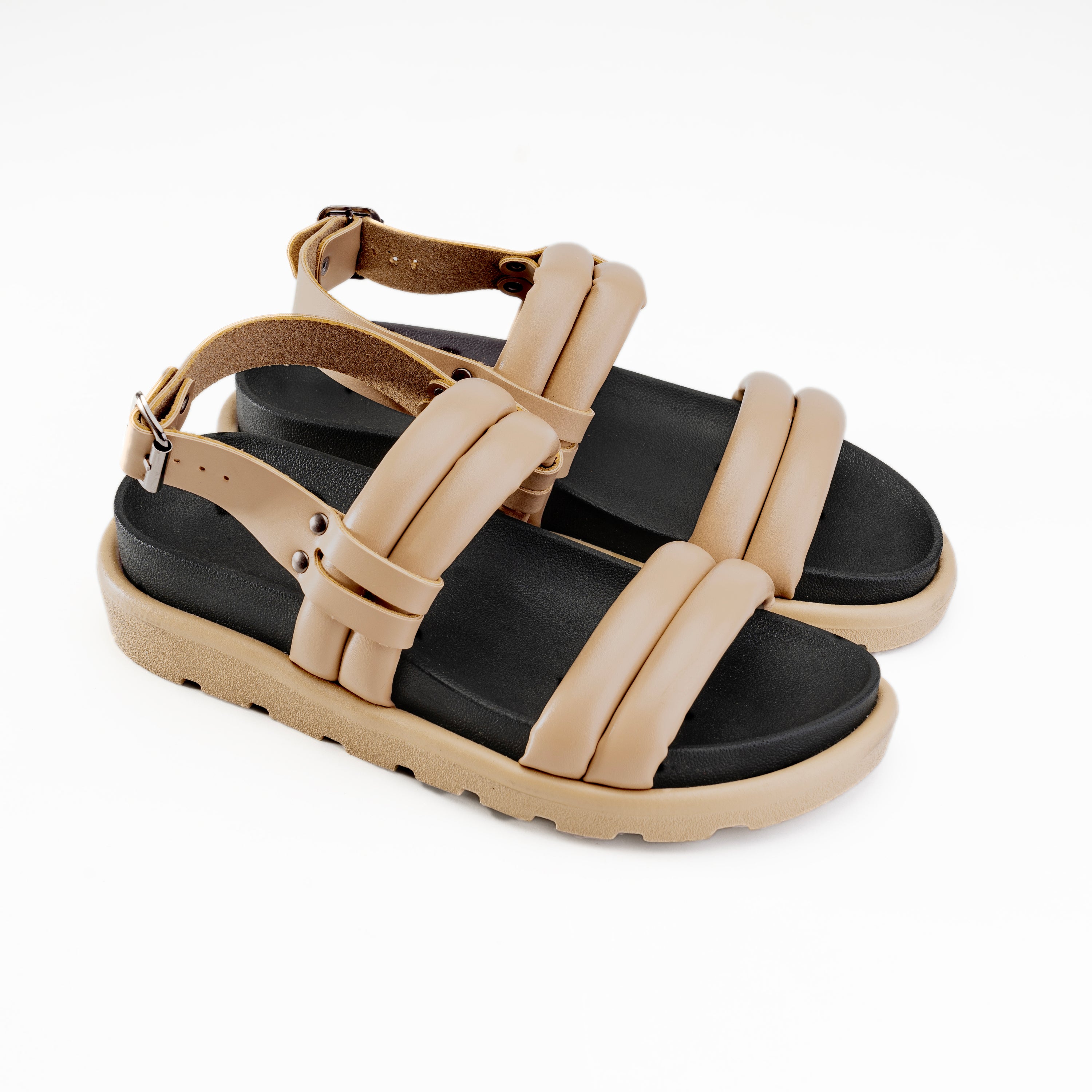 Double Strap Ripple Sandals - Beige