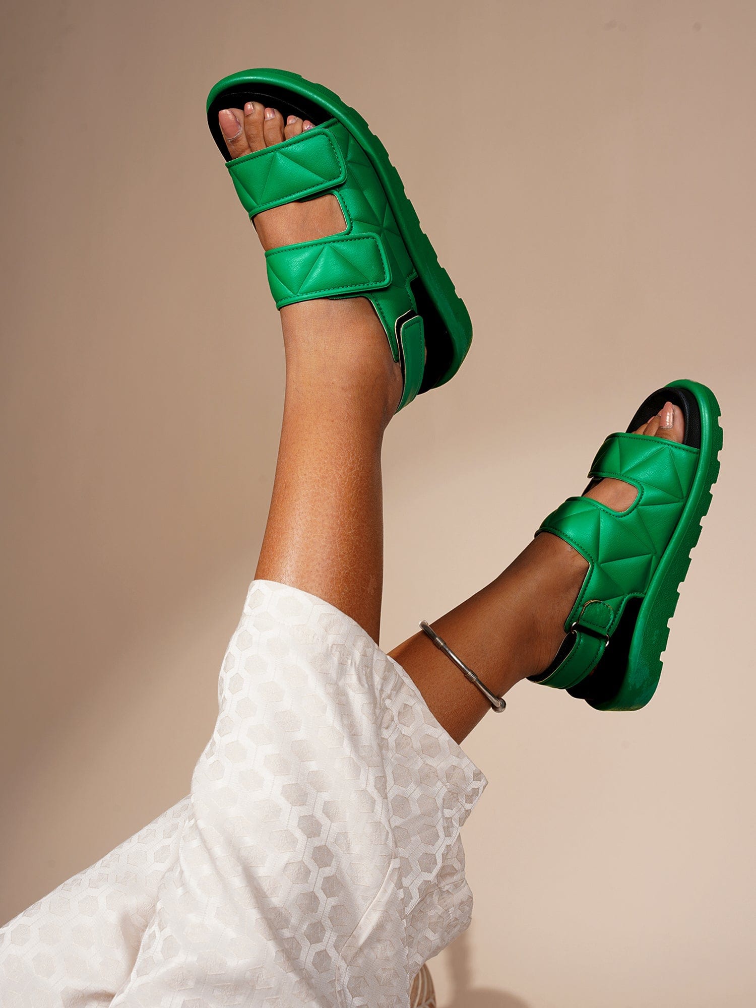 Double Strap Hook & Loop Sandals - Green