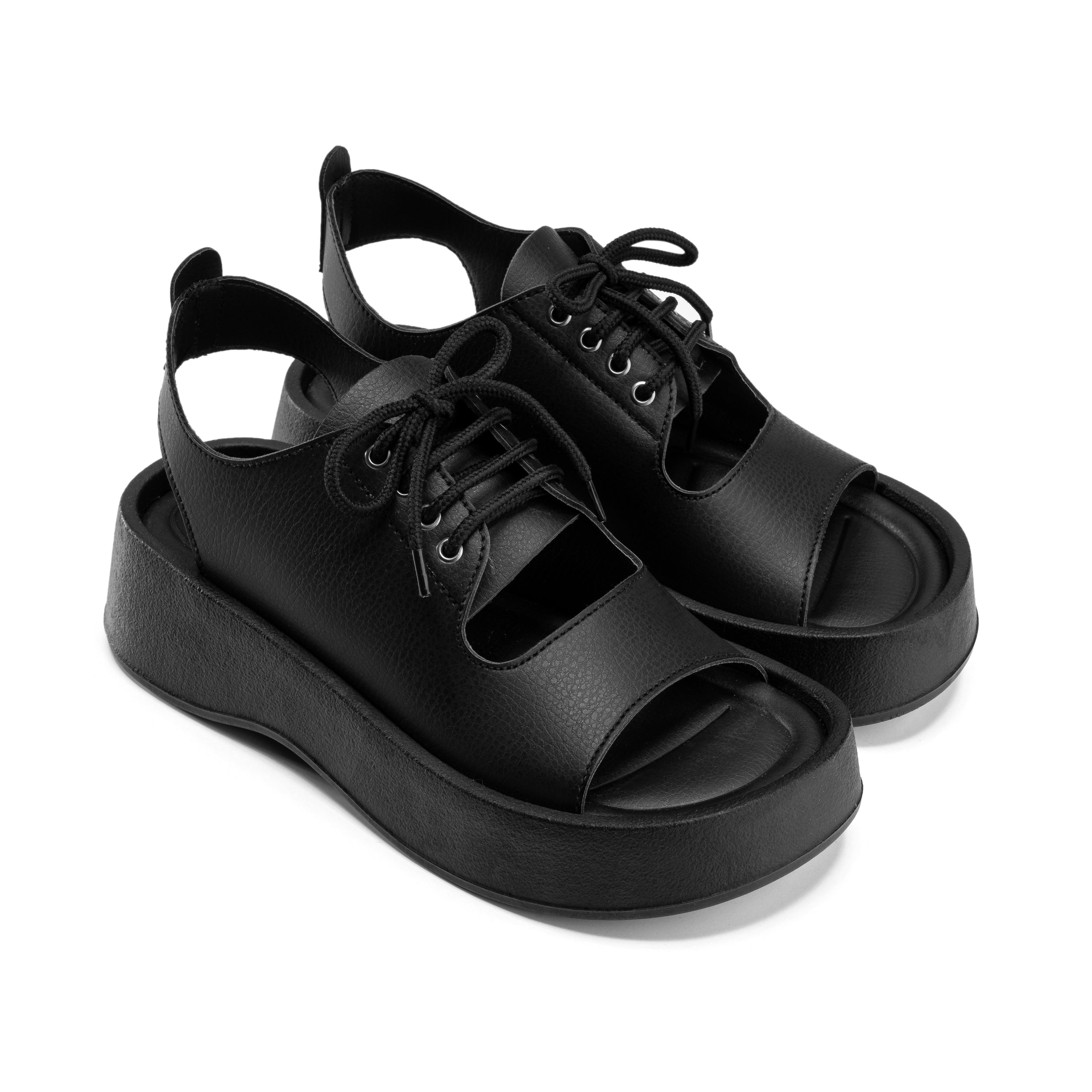 Urban Lace-Up Sporty Sandals - Black