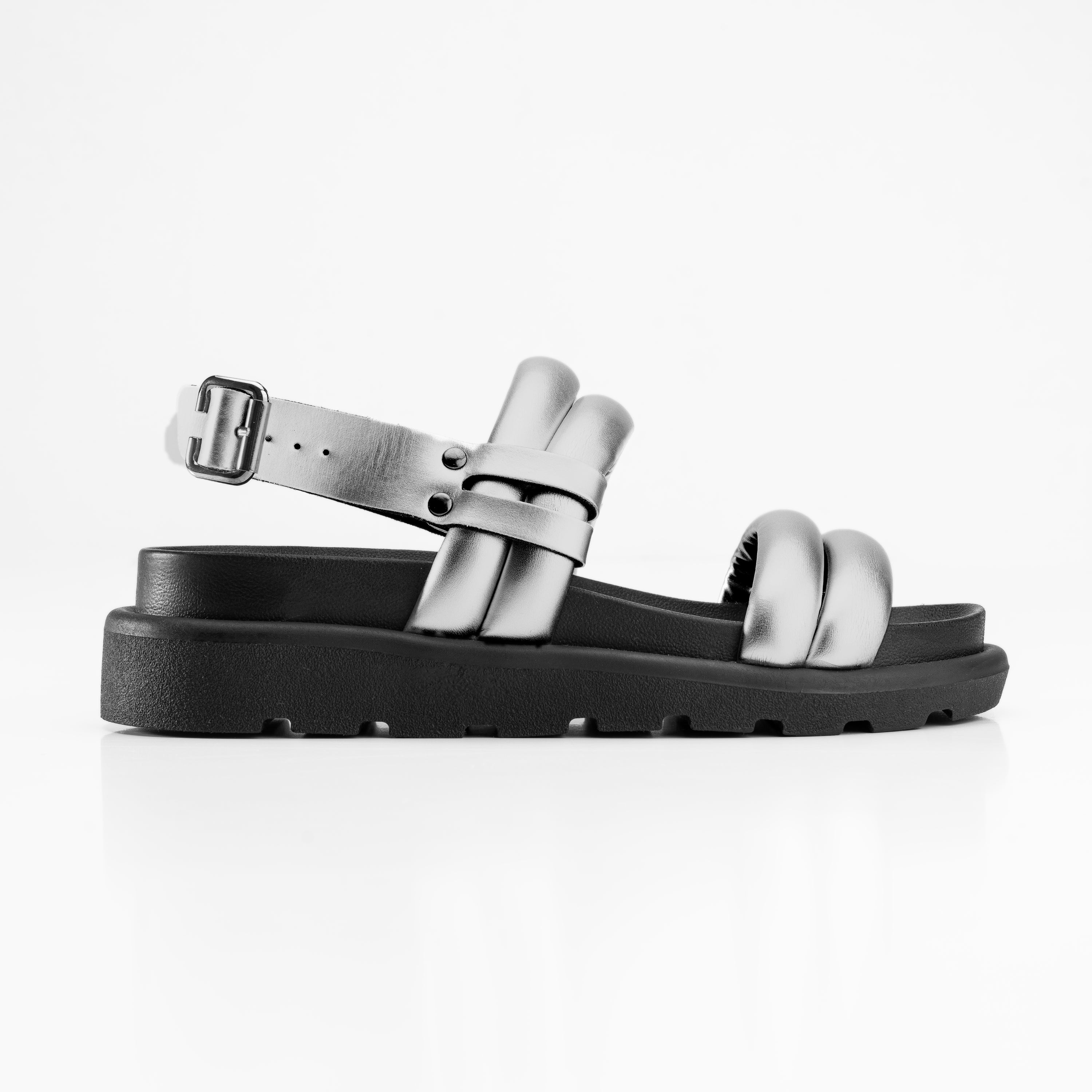 Double Strap Ripple Sandals - Silver