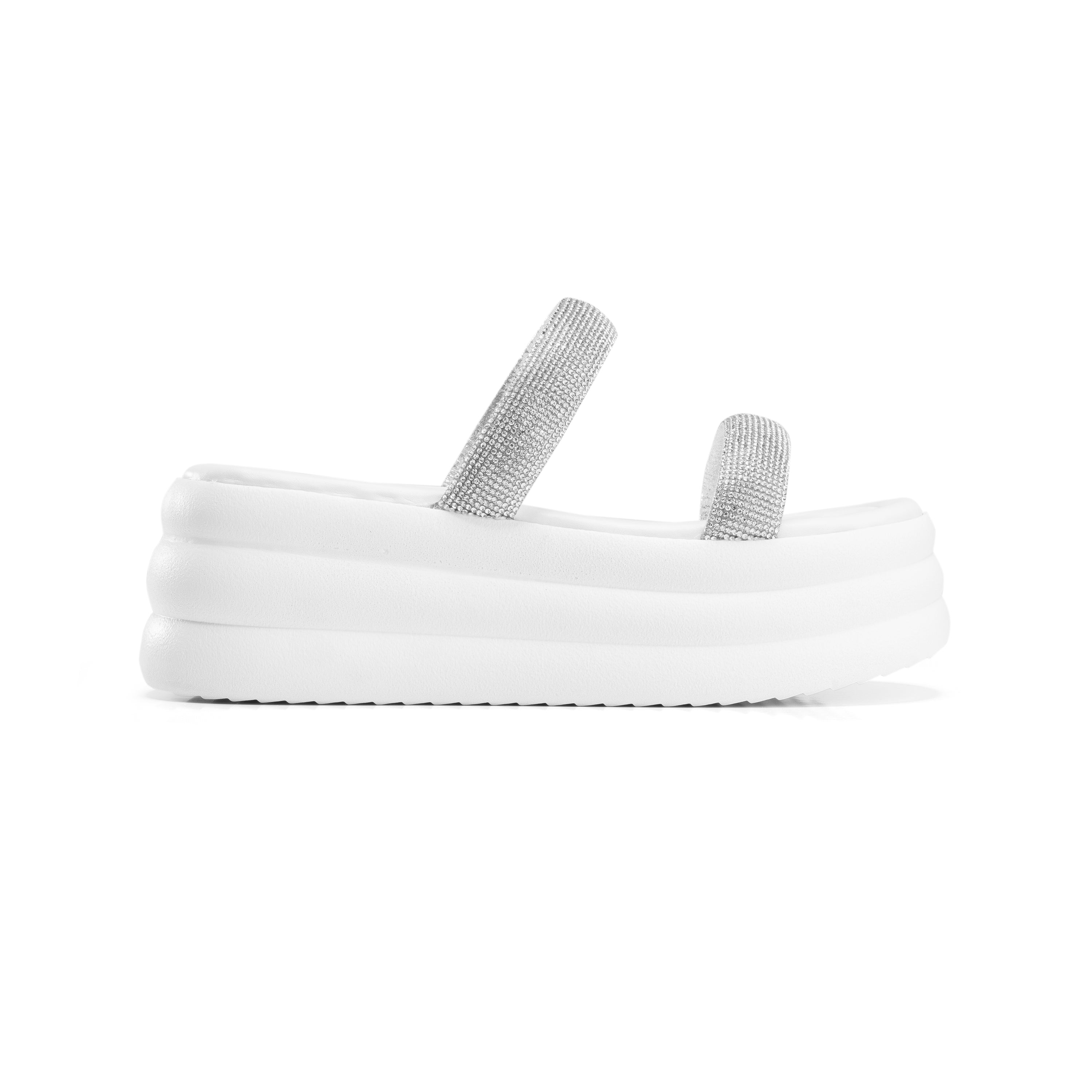 Sparkle Strap Layered Foam Sandals - White