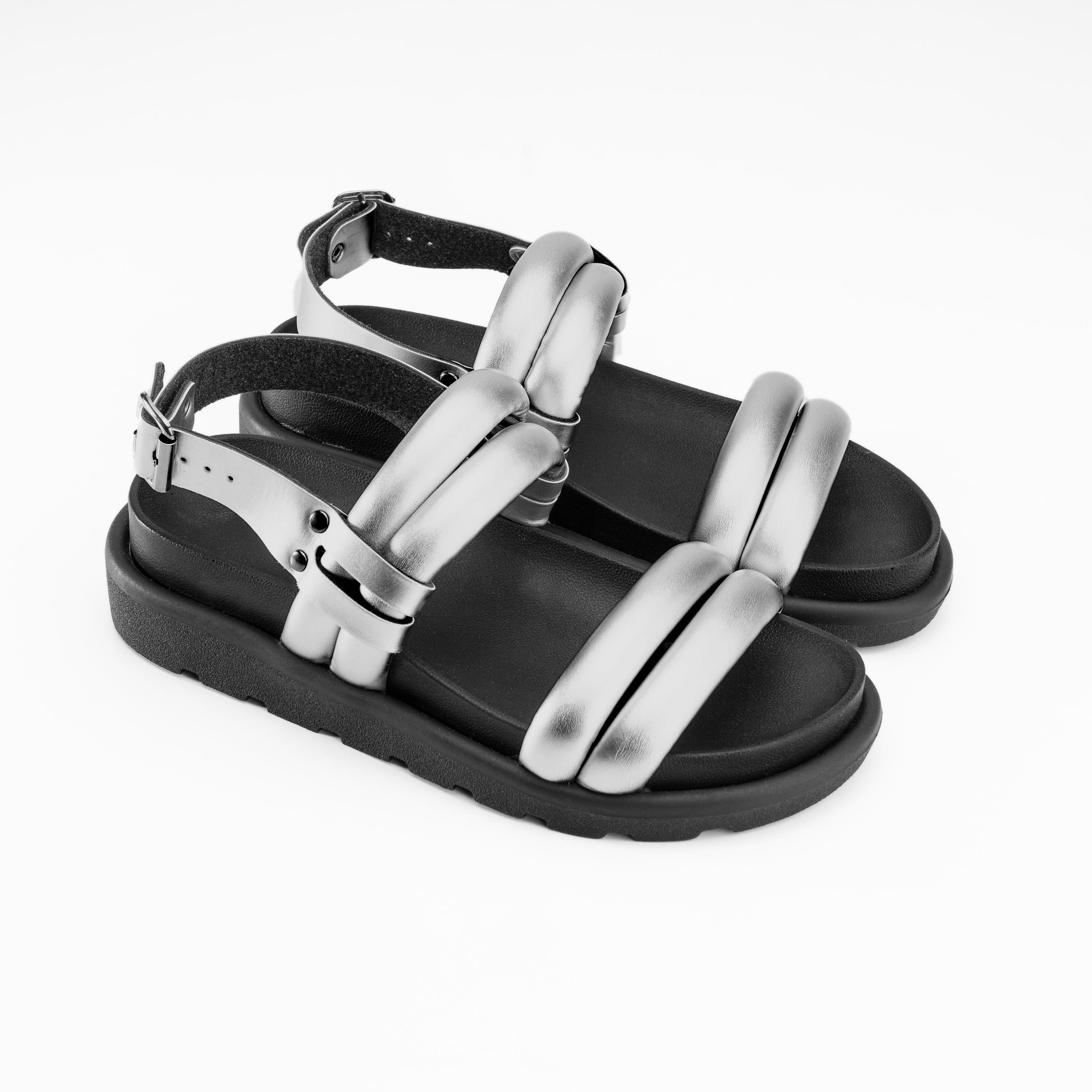 Double Strap Ripple Sandals - Silver