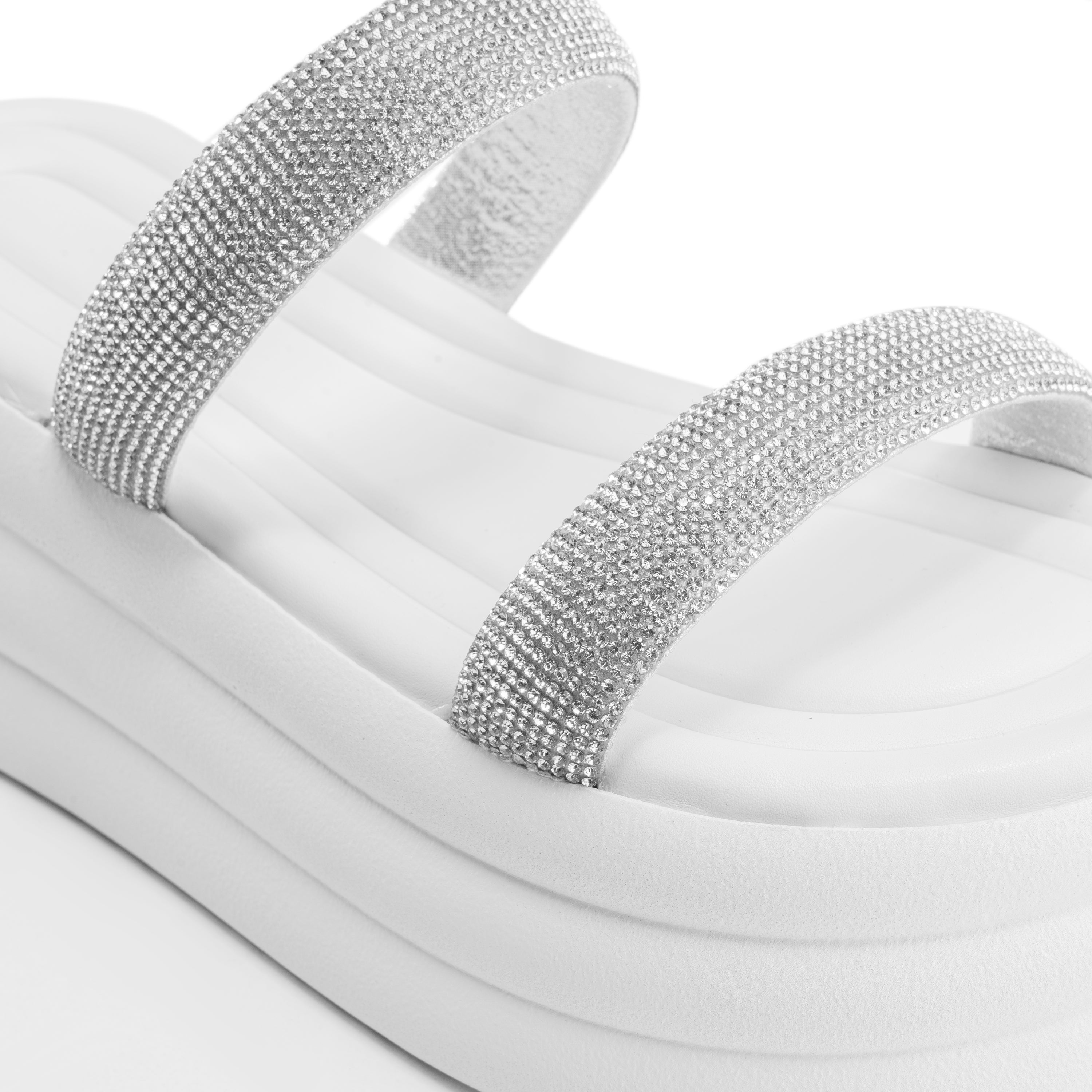 Sparkle Strap Layered Foam Sandals - White