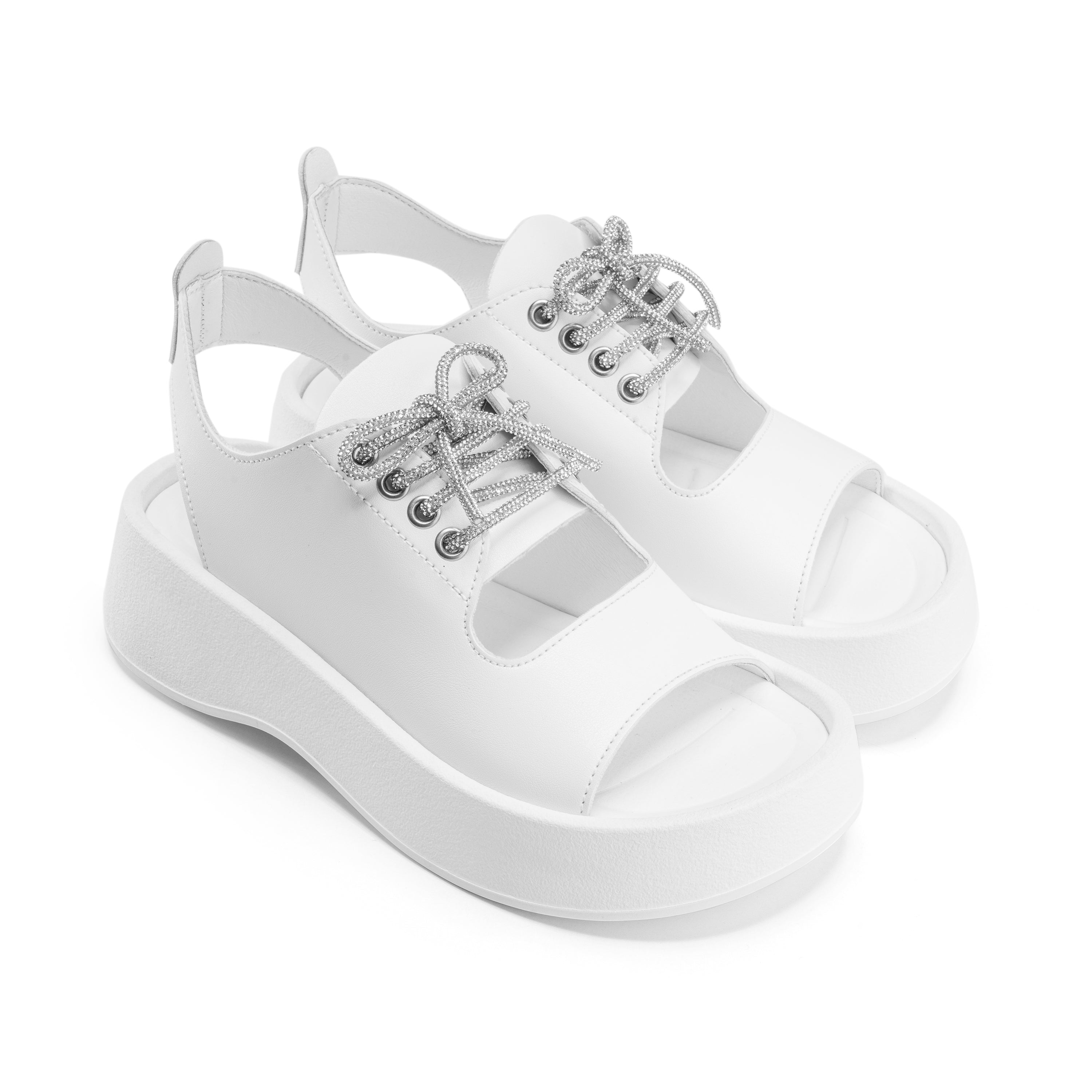 Lace-Up Sport Sandals - White