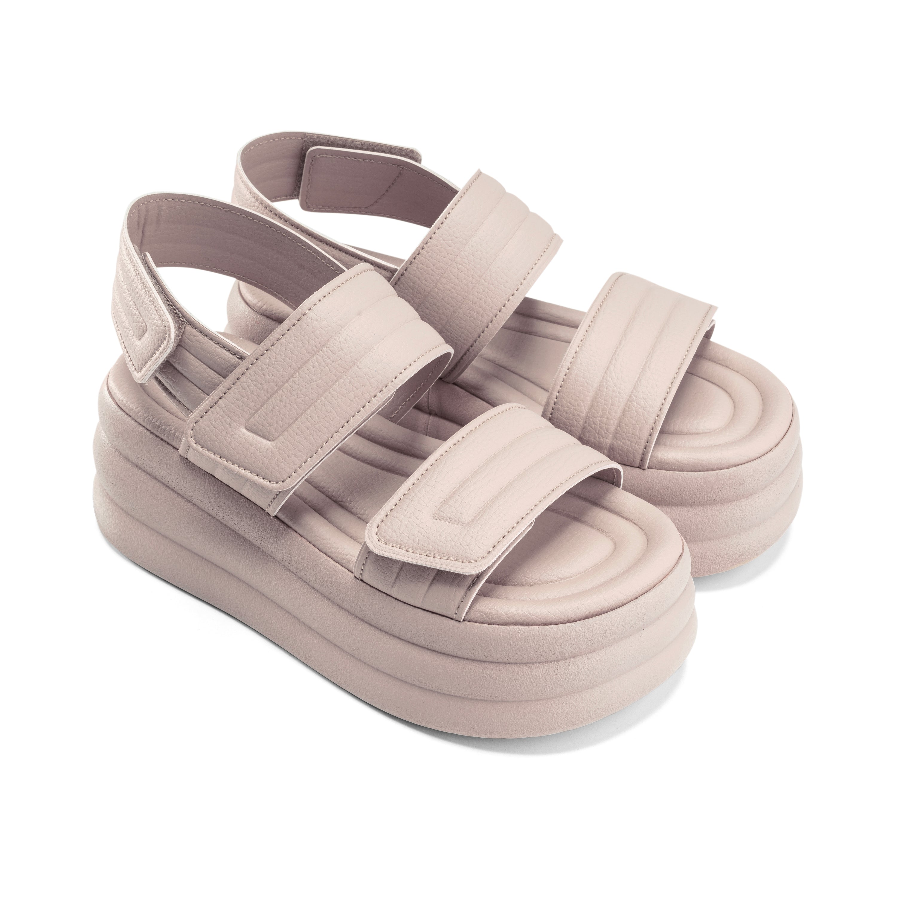 Velcro Strap Quilted Foam Sandals - Beige