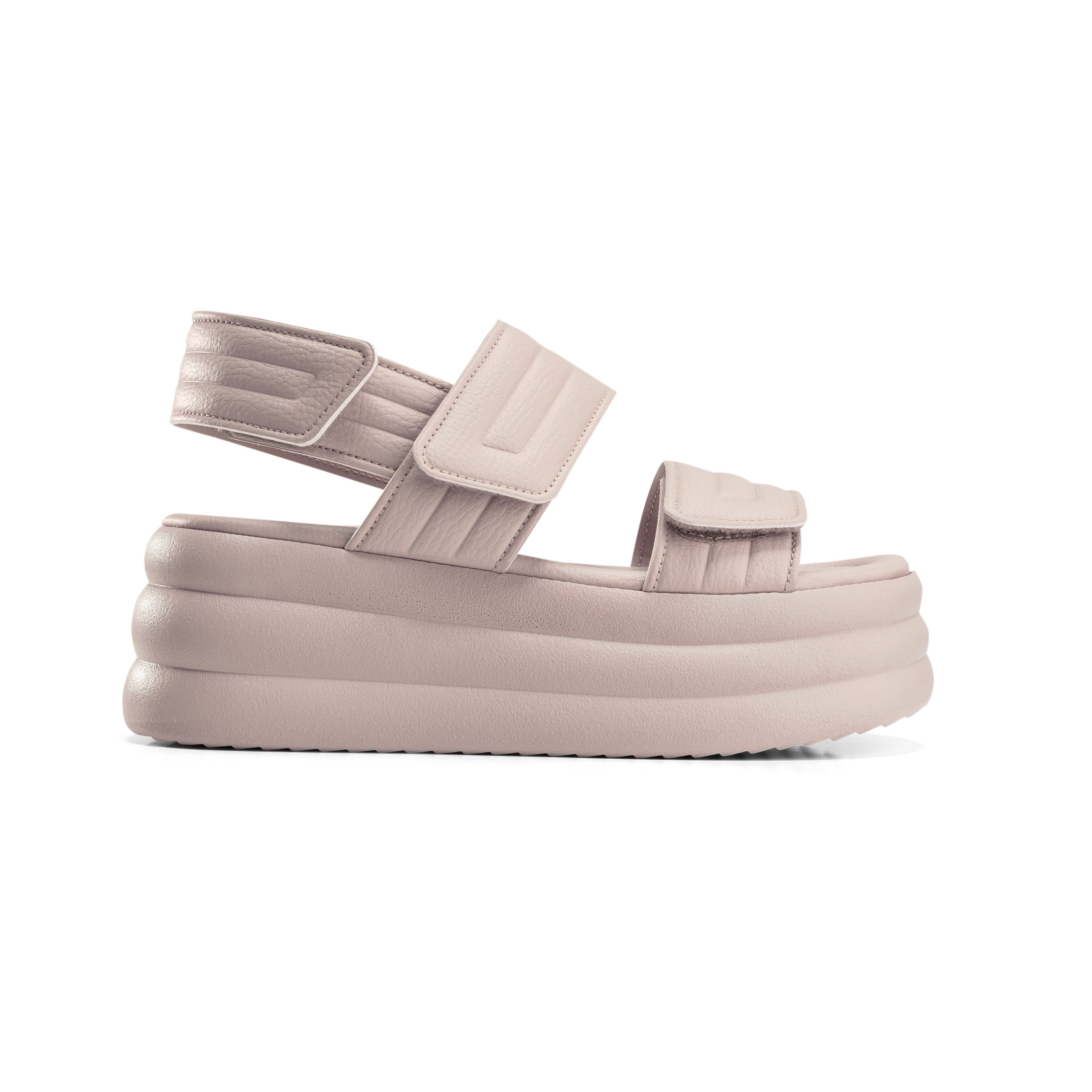 Velcro Strap Quilted Foam Sandals - Beige