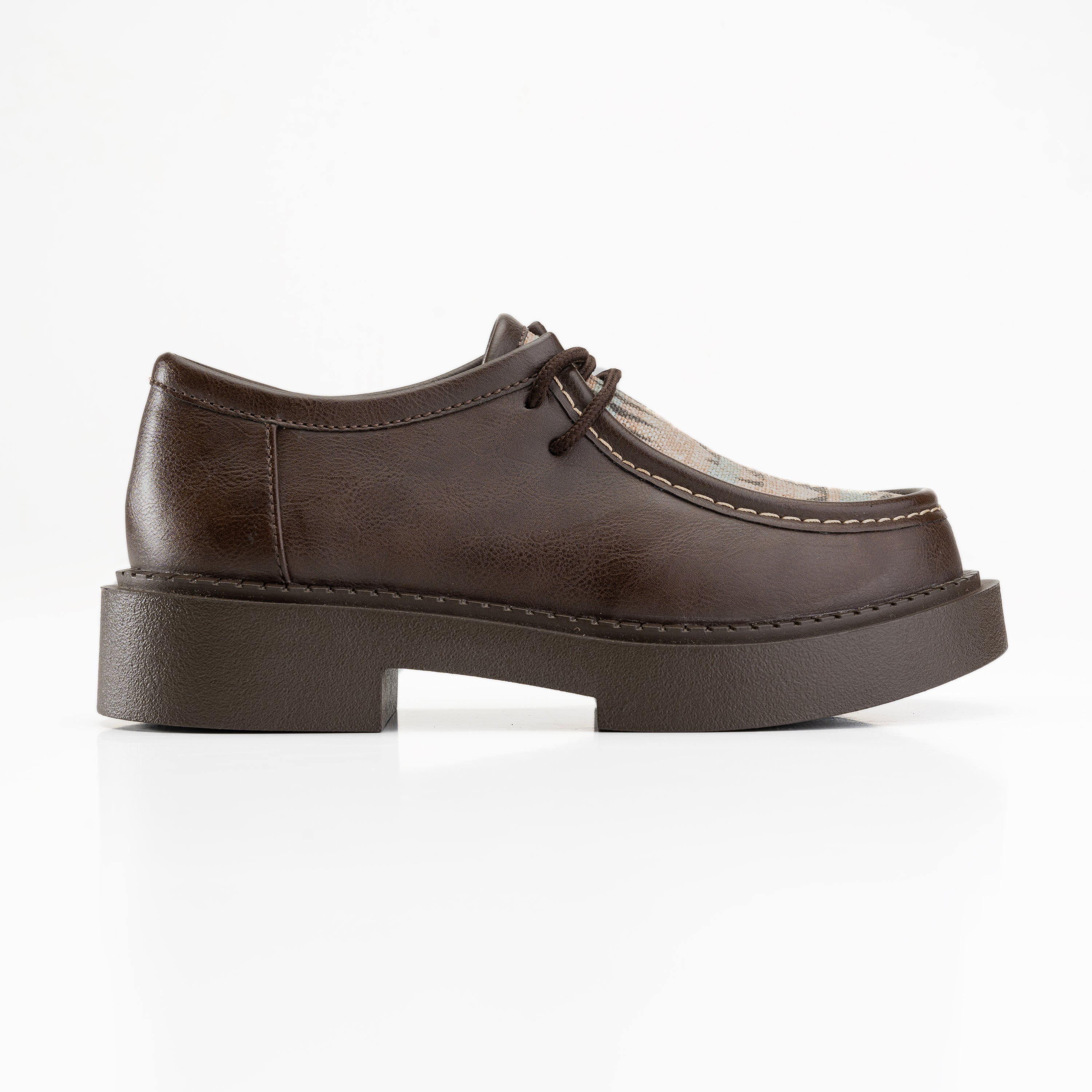 Patterned Lace-Up Platform Loafers - Brown