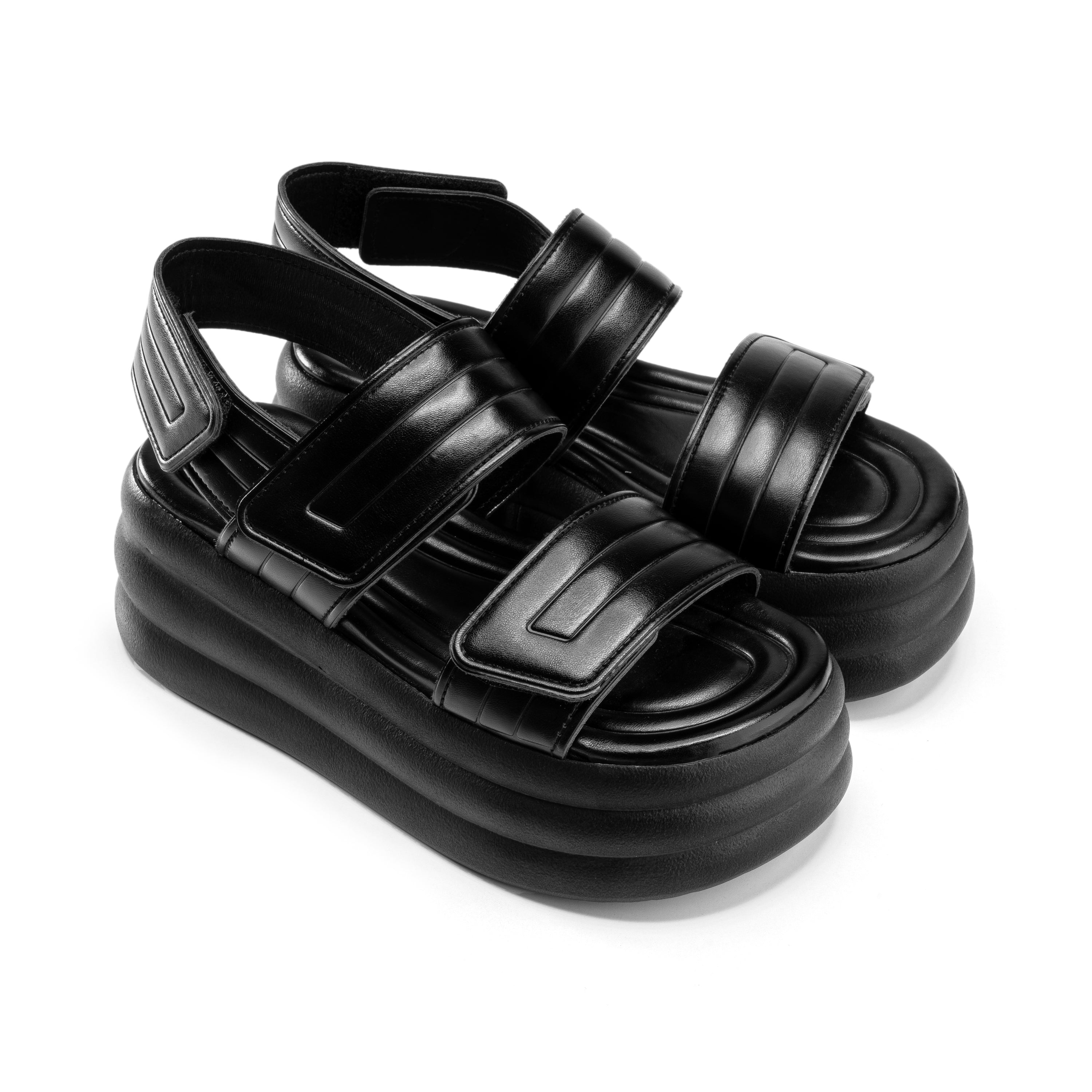 Velcro Strap Quilted Foam Sandals - Black