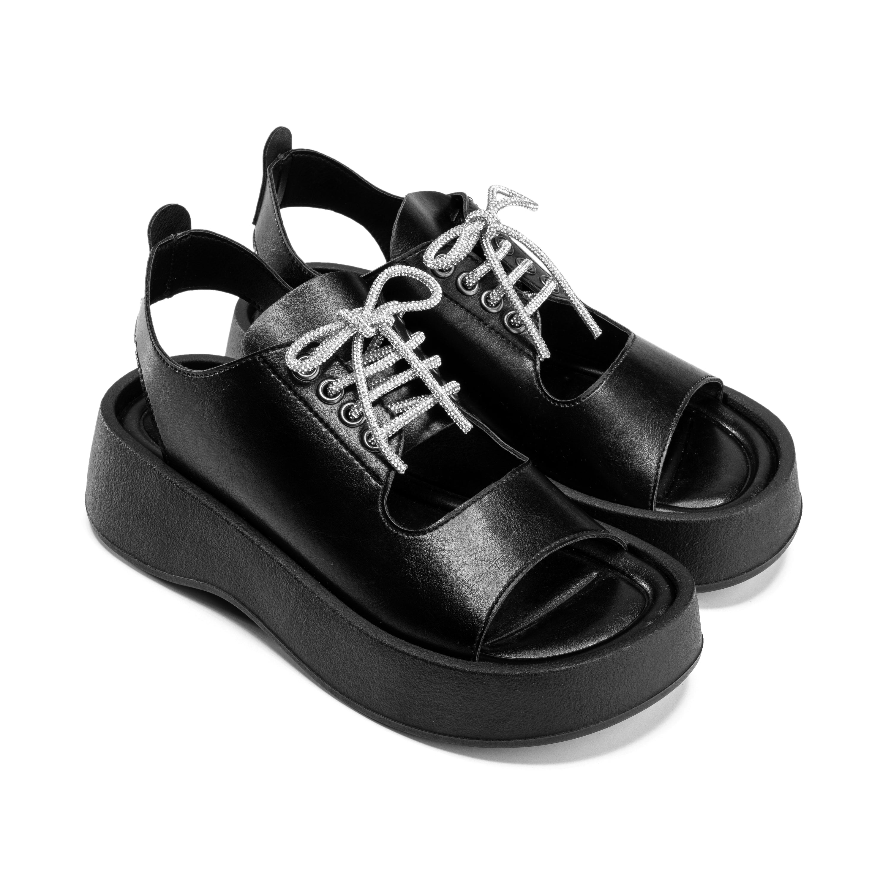 Lace-Up Sport Sandals - Black