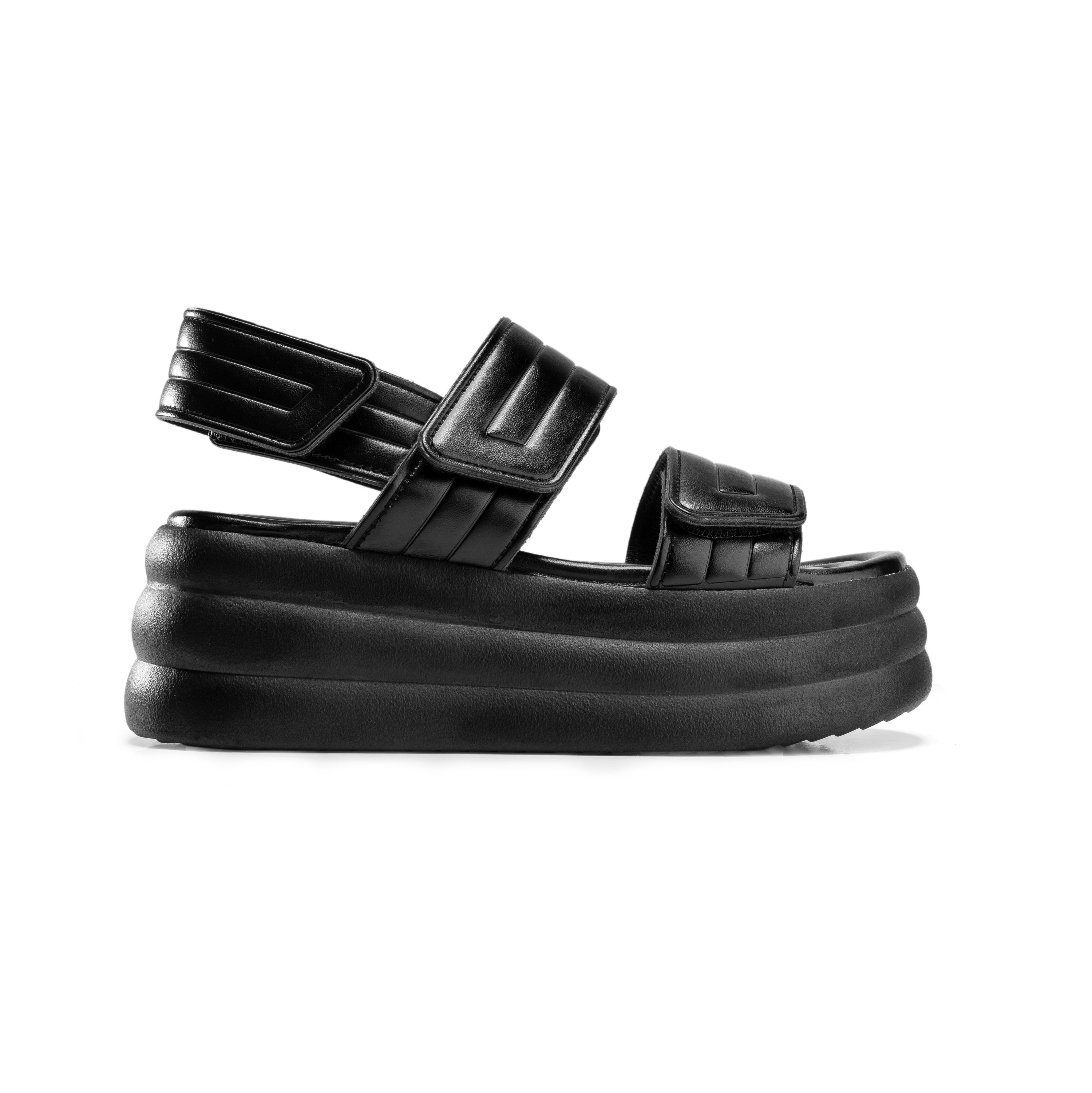 Velcro Strap Quilted Foam Sandals - Black