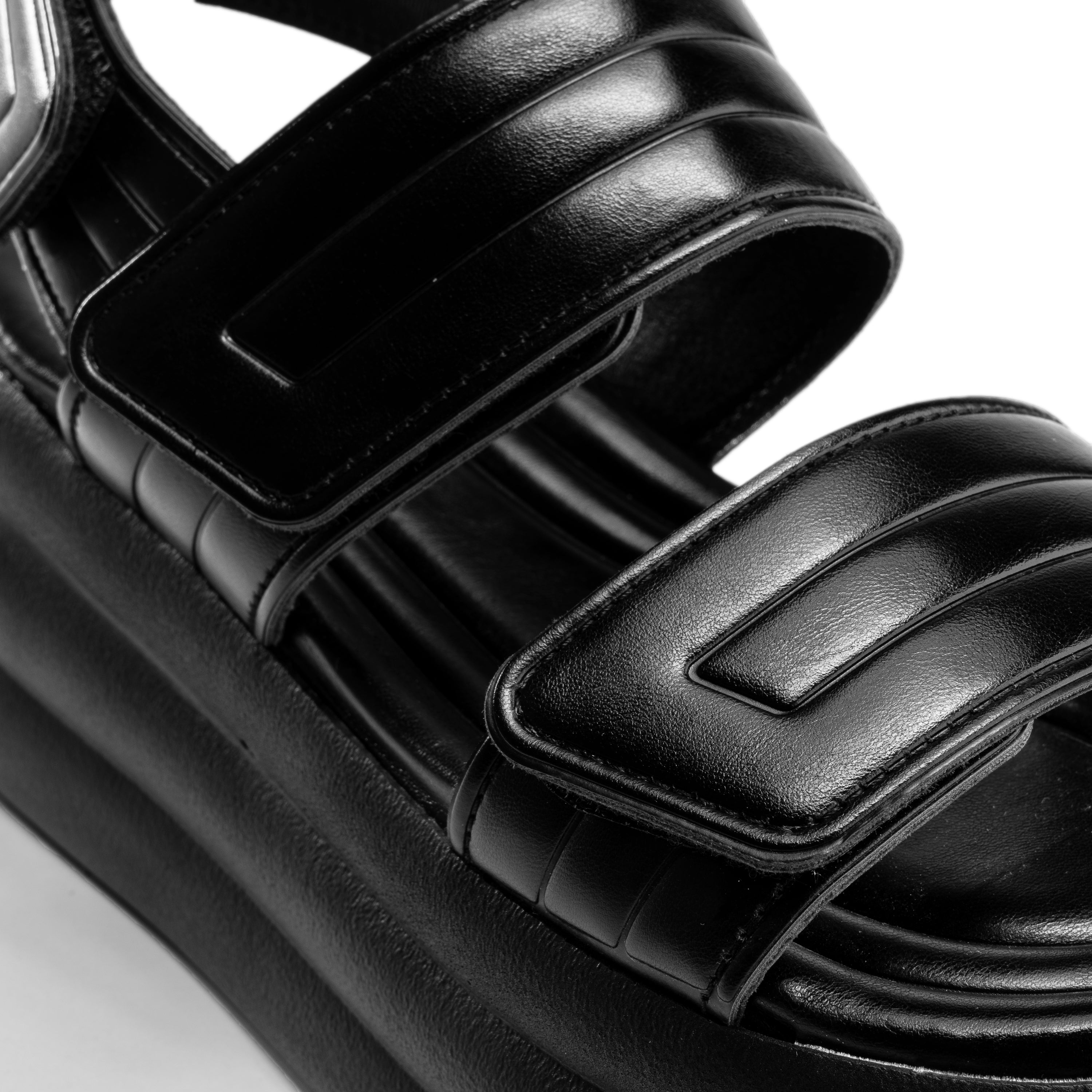 Velcro Strap Quilted Foam Sandals - Black