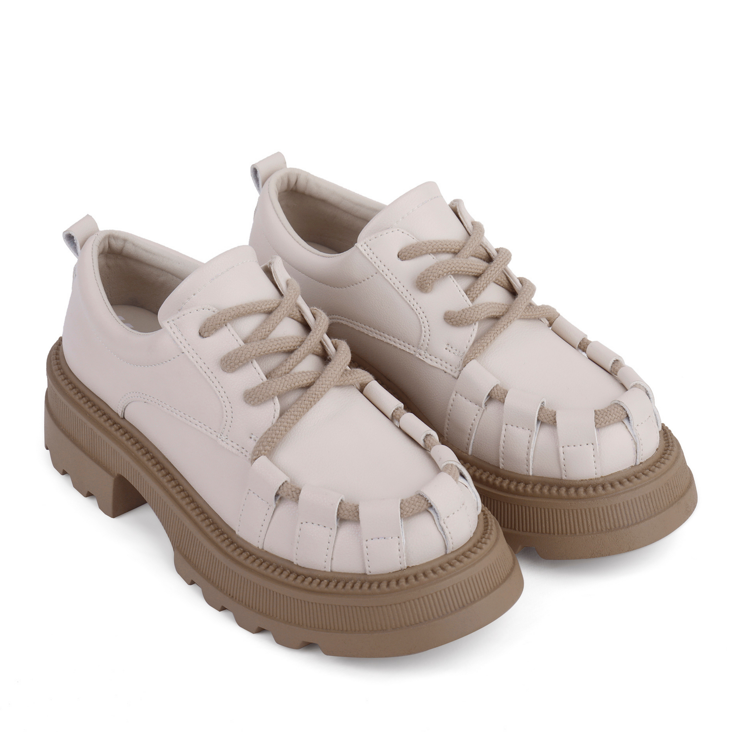 Woven Chunky Lace-Up Derby Loafers - Cafe