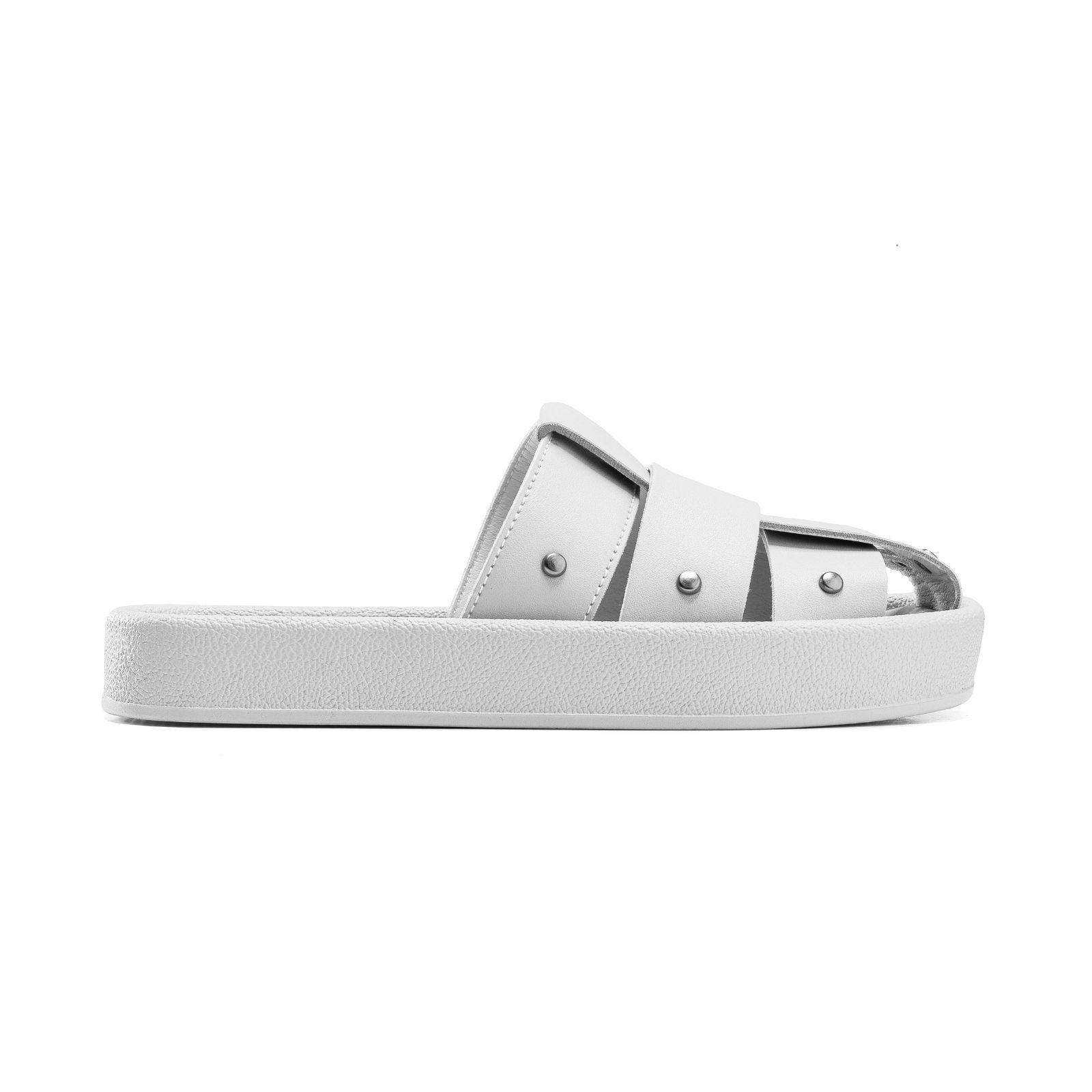 Leather Cross-Strap Platform Slides - White