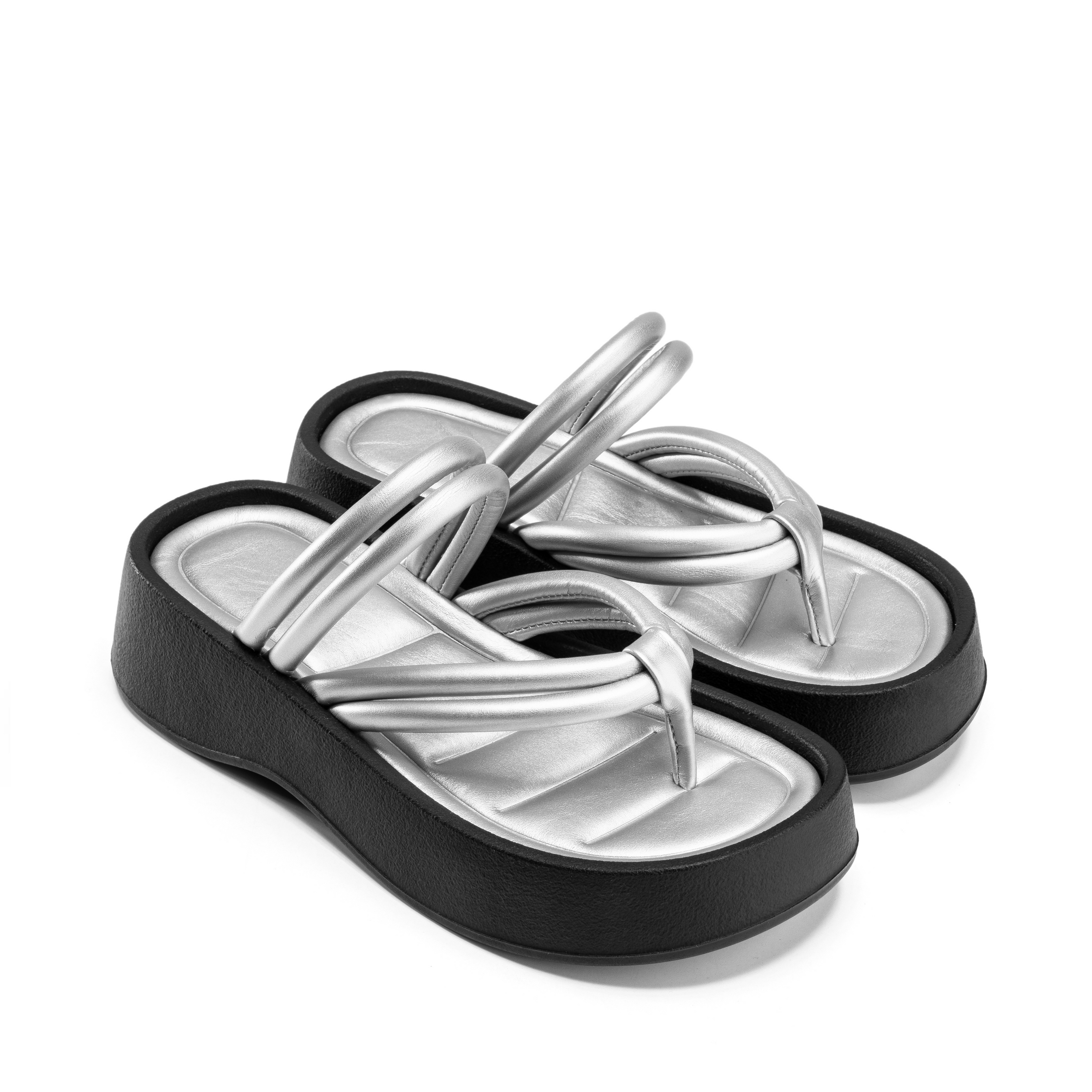 Padded Thong Sandals - Silver