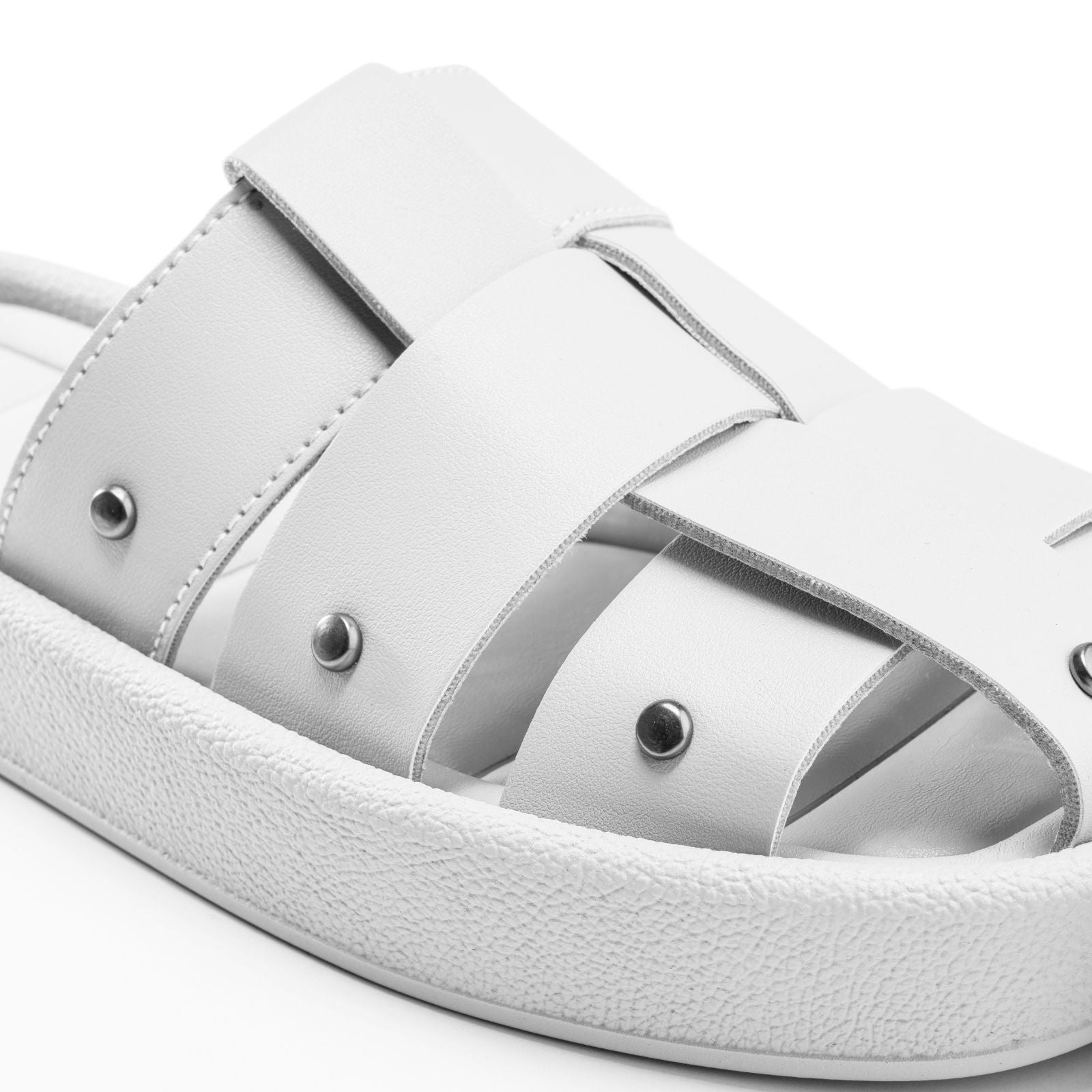 Leather Cross-Strap Platform Slides - White