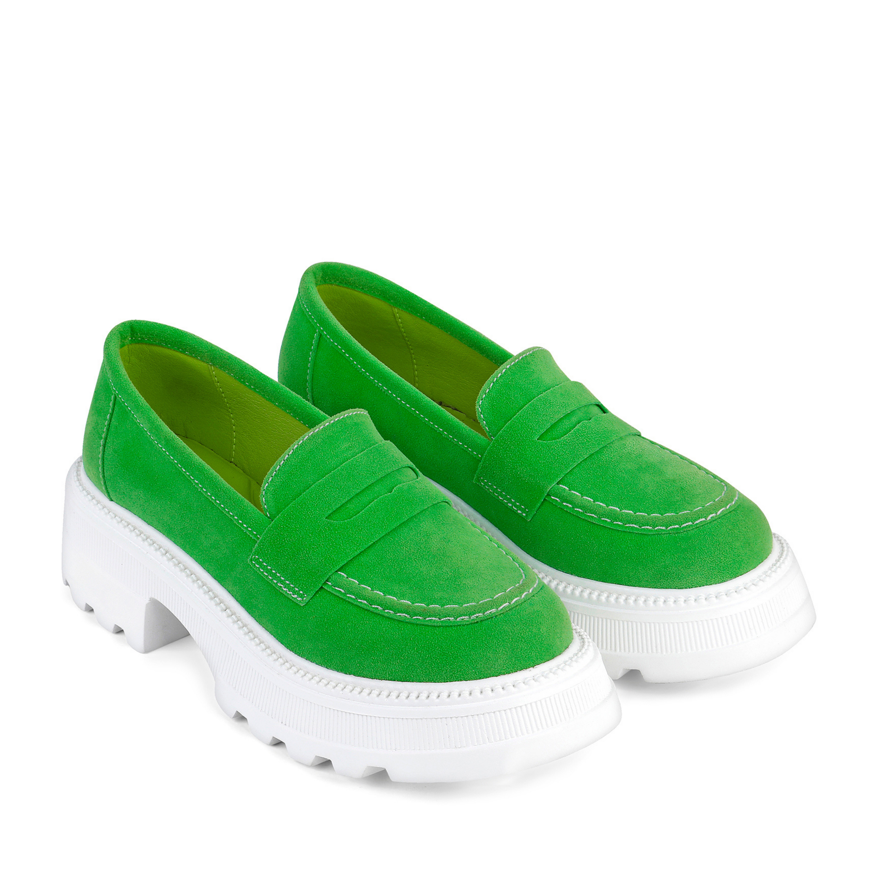 Slip-On Suede Platform Loafers - Green