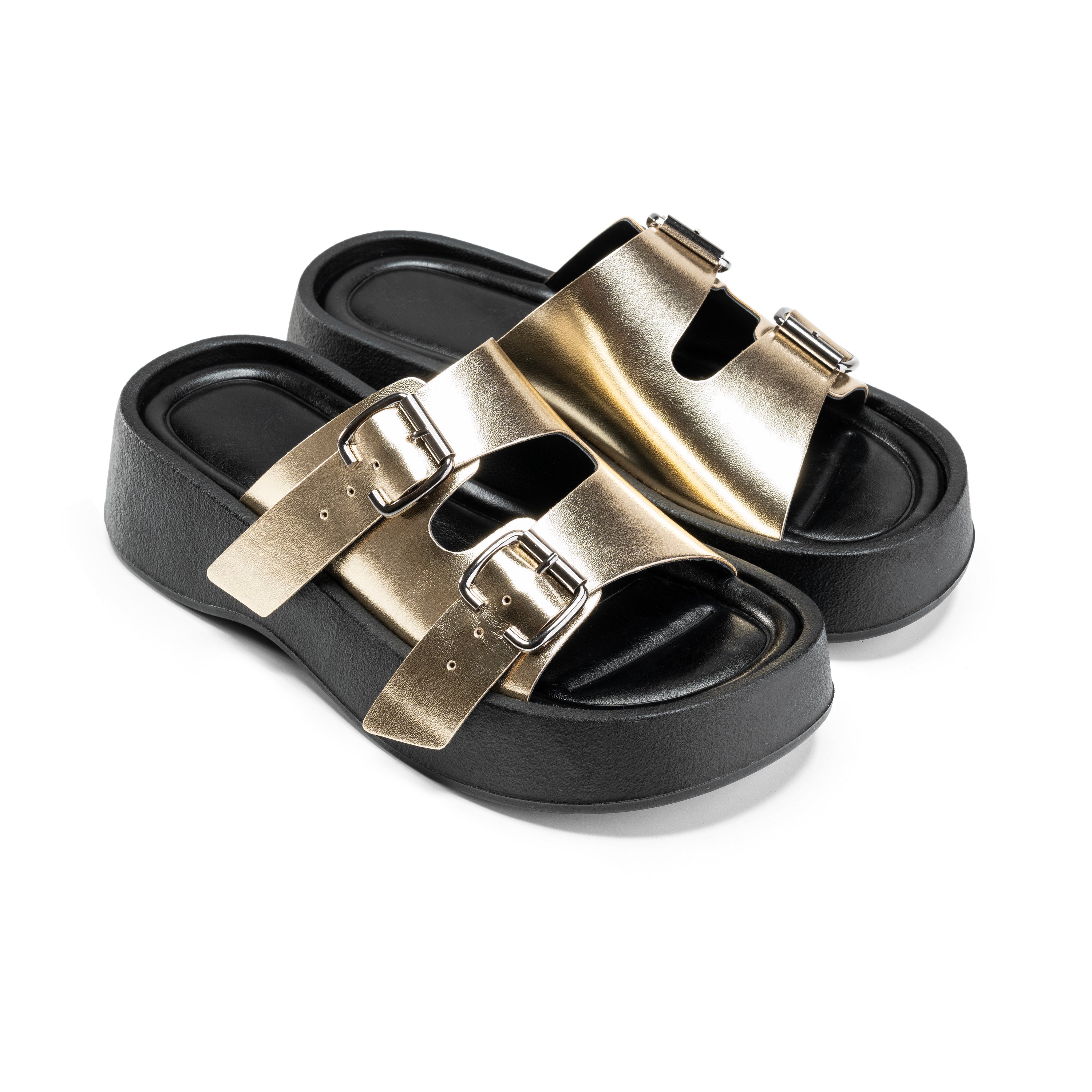 Twin-Buckle Comfort Sandals - Gold