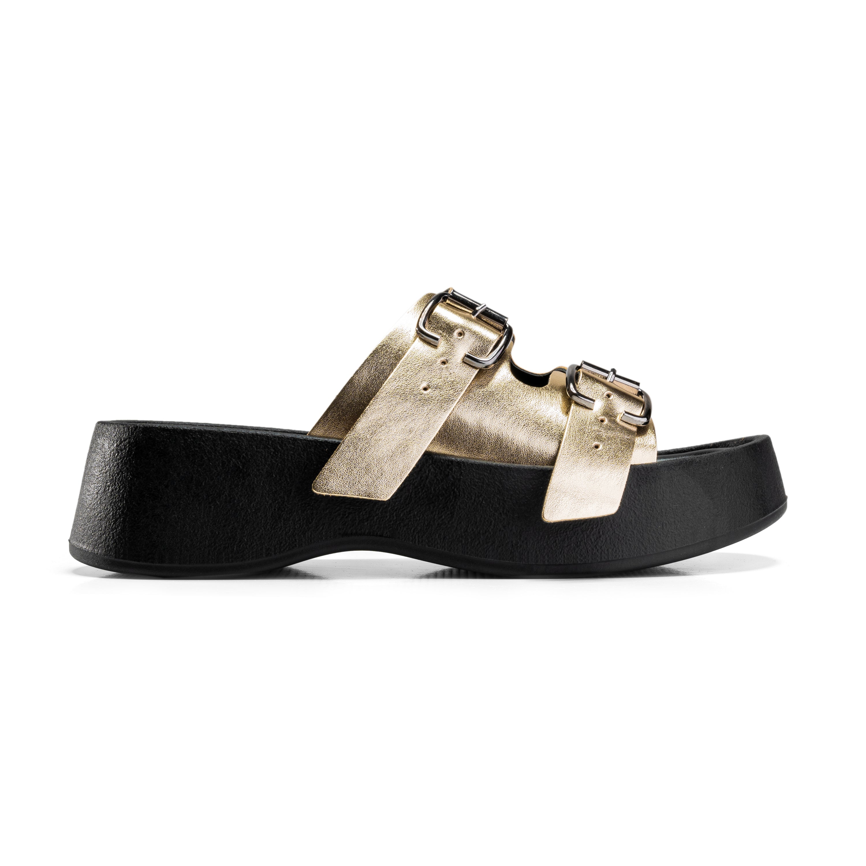 Twin-Buckle Comfort Sandals - Gold