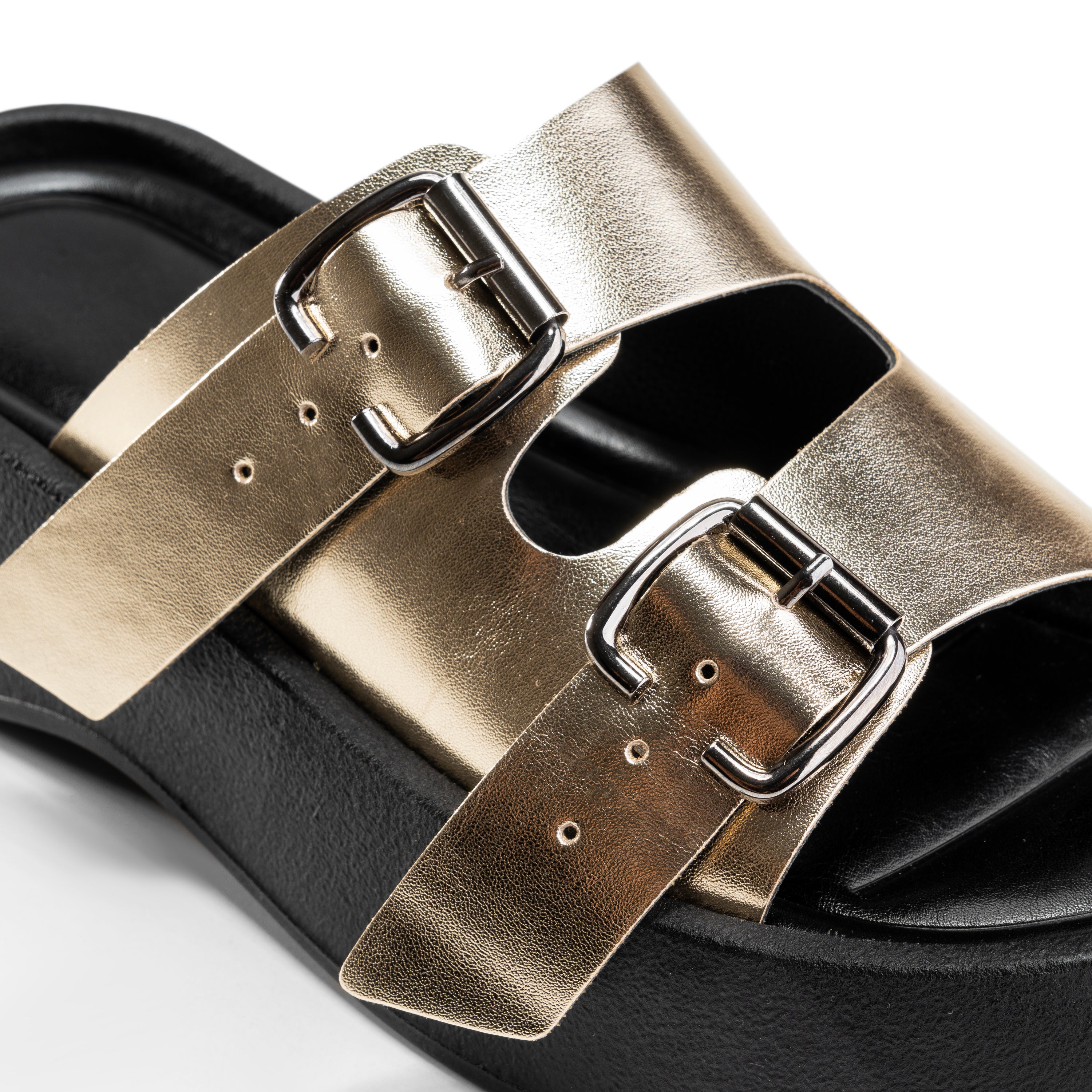 Twin-Buckle Comfort Sandals - Gold