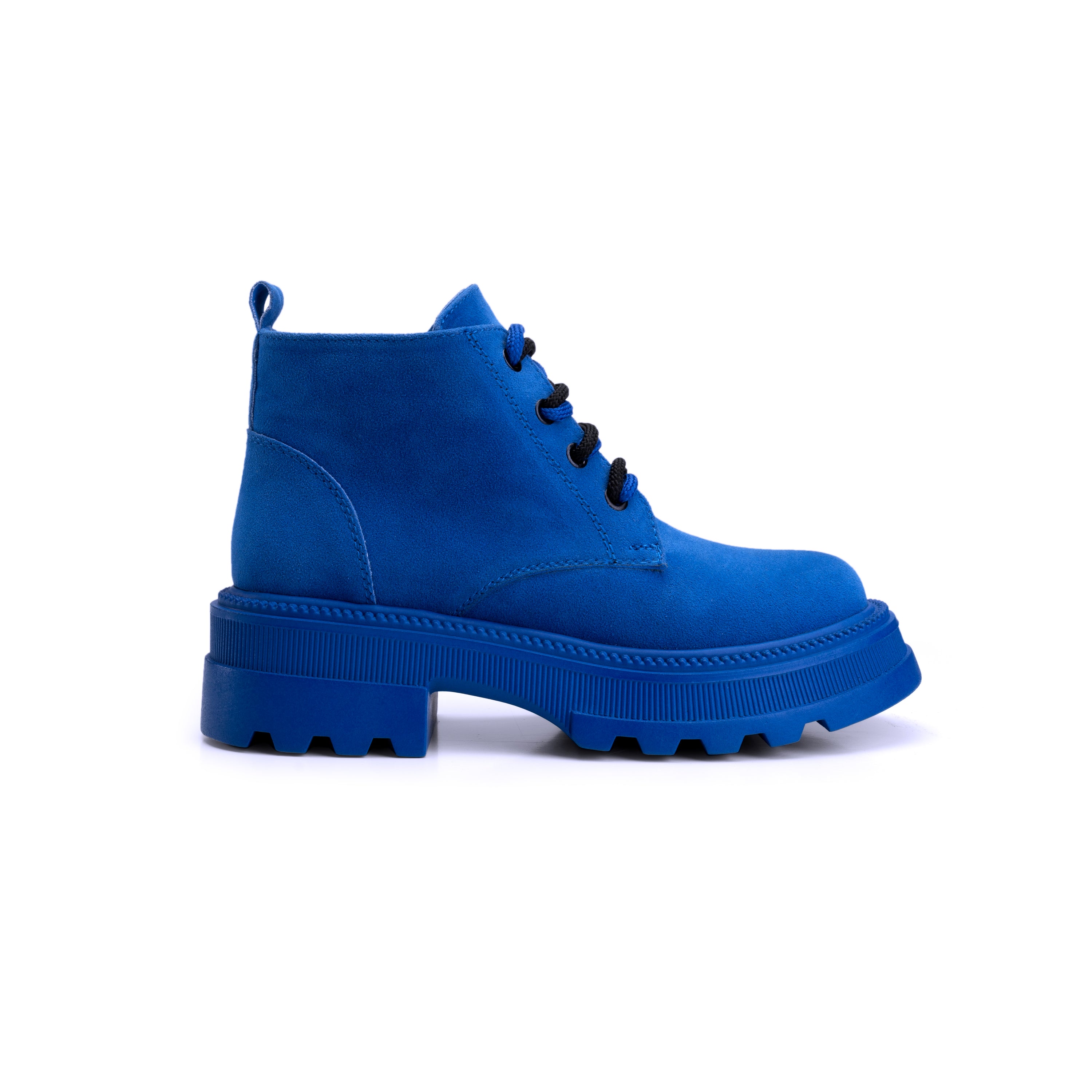 Plain Suede Laceup Boots - Blue