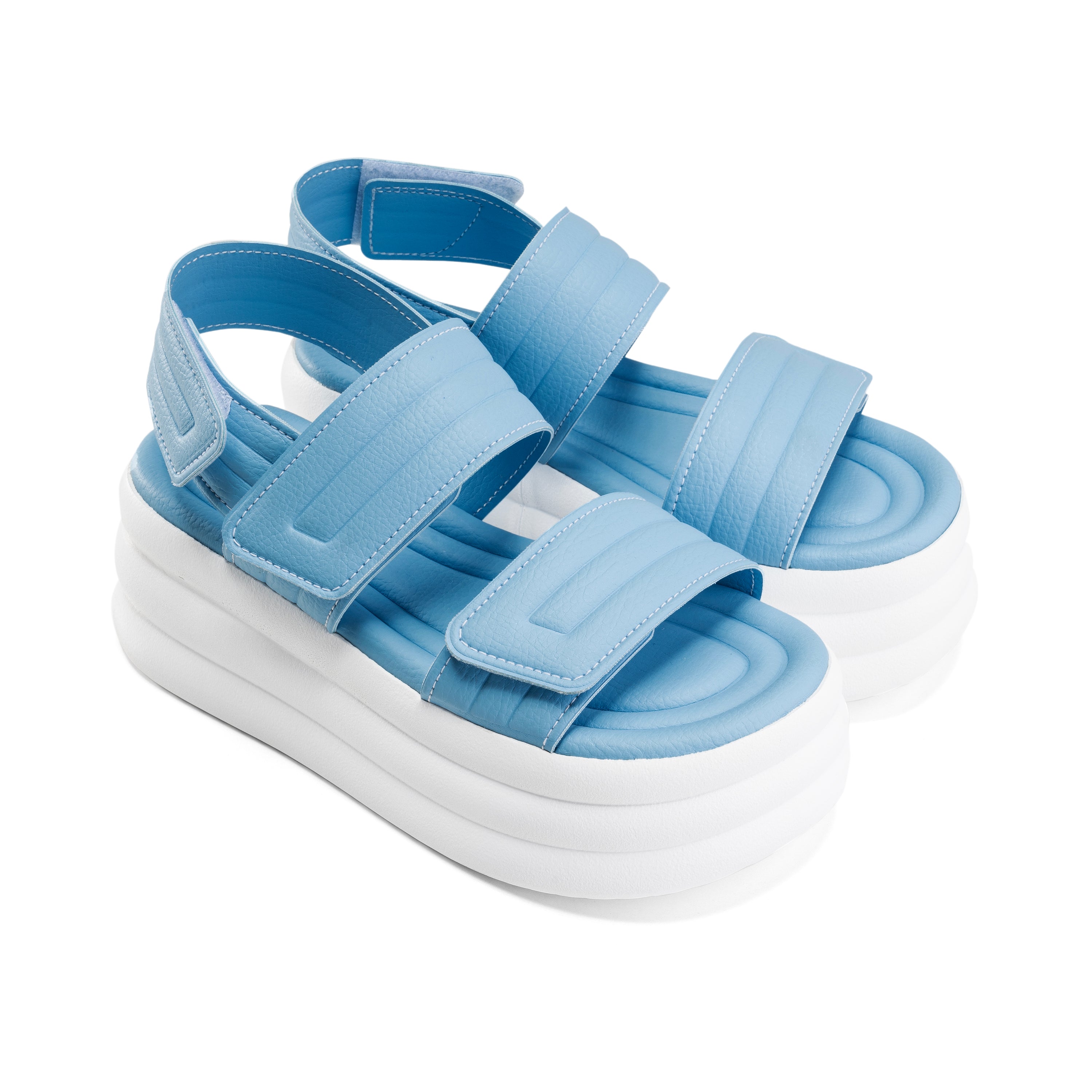 Velcro Strap Quilted Foam Sandals - Baby Blue