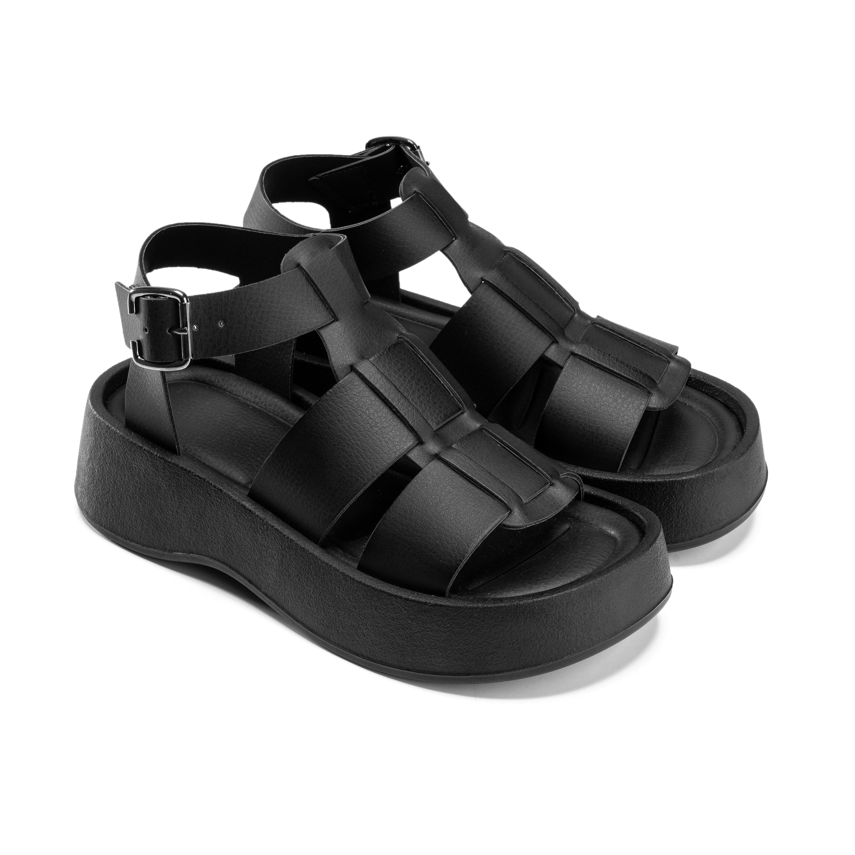 Broad Strap Buckle Sandals - Black