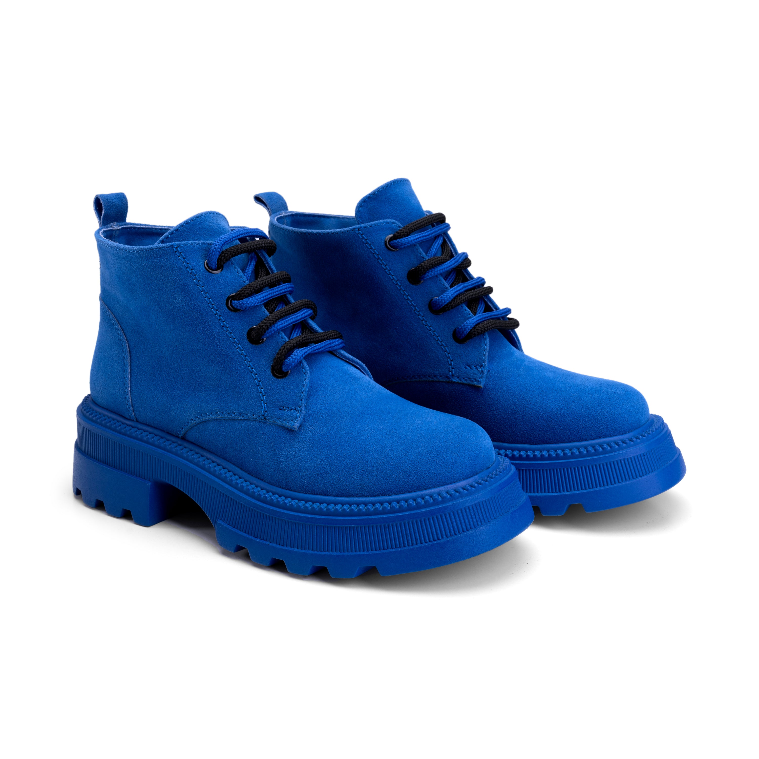 Plain Suede Laceup Boots - Blue