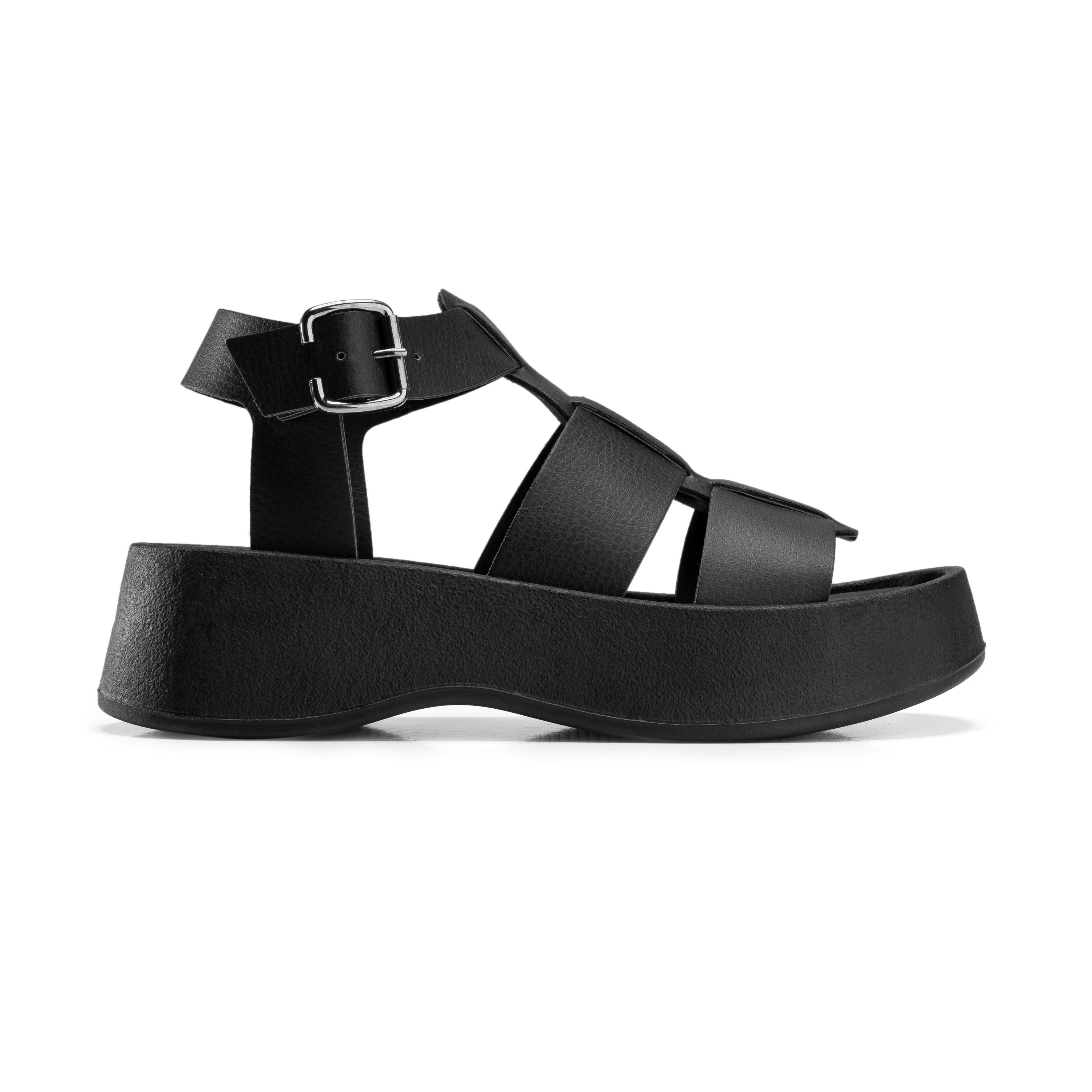 Broad Strap Buckle Sandals - Black